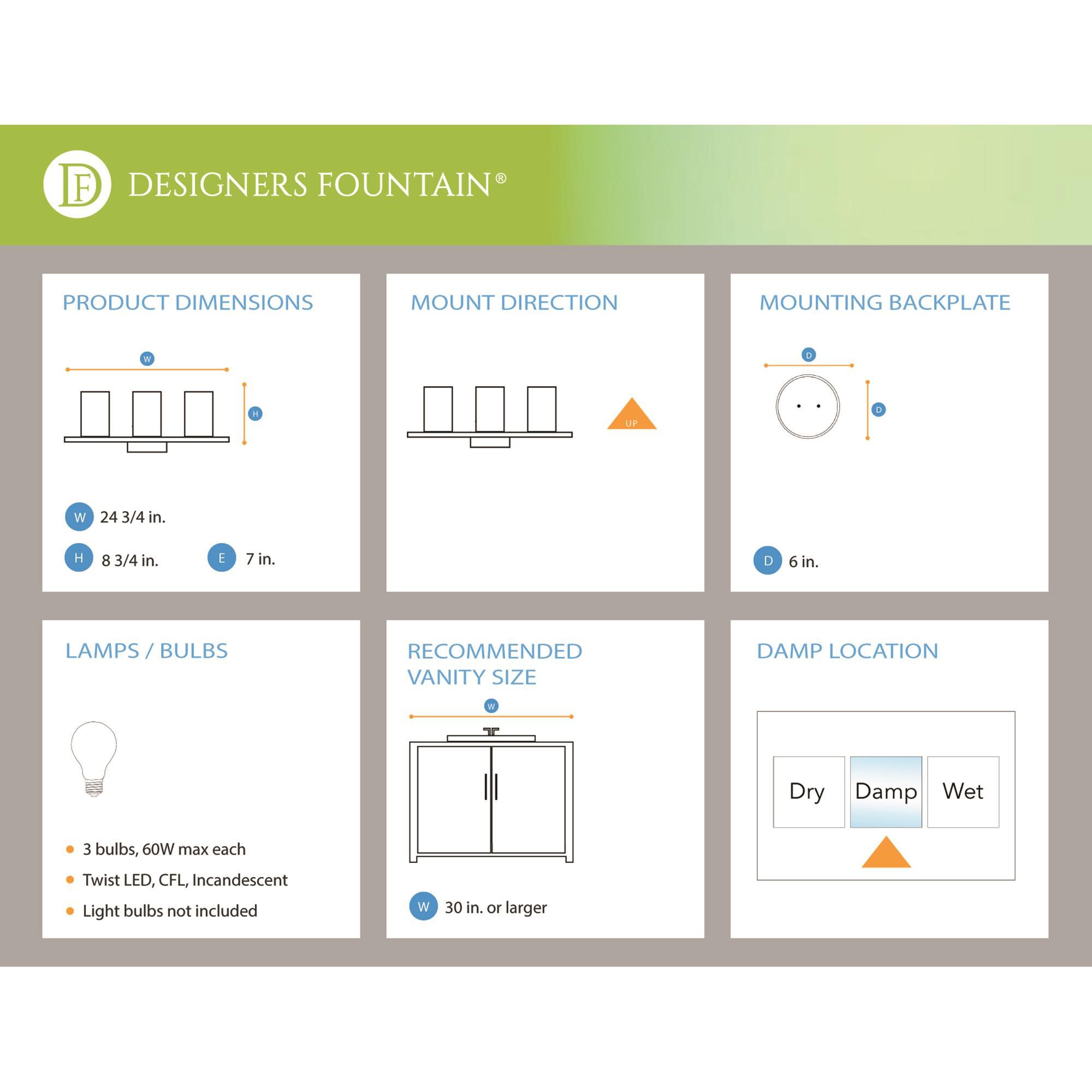 Matteson 24 Inch 3 Light Bath Vanity Light by Designers Fountain