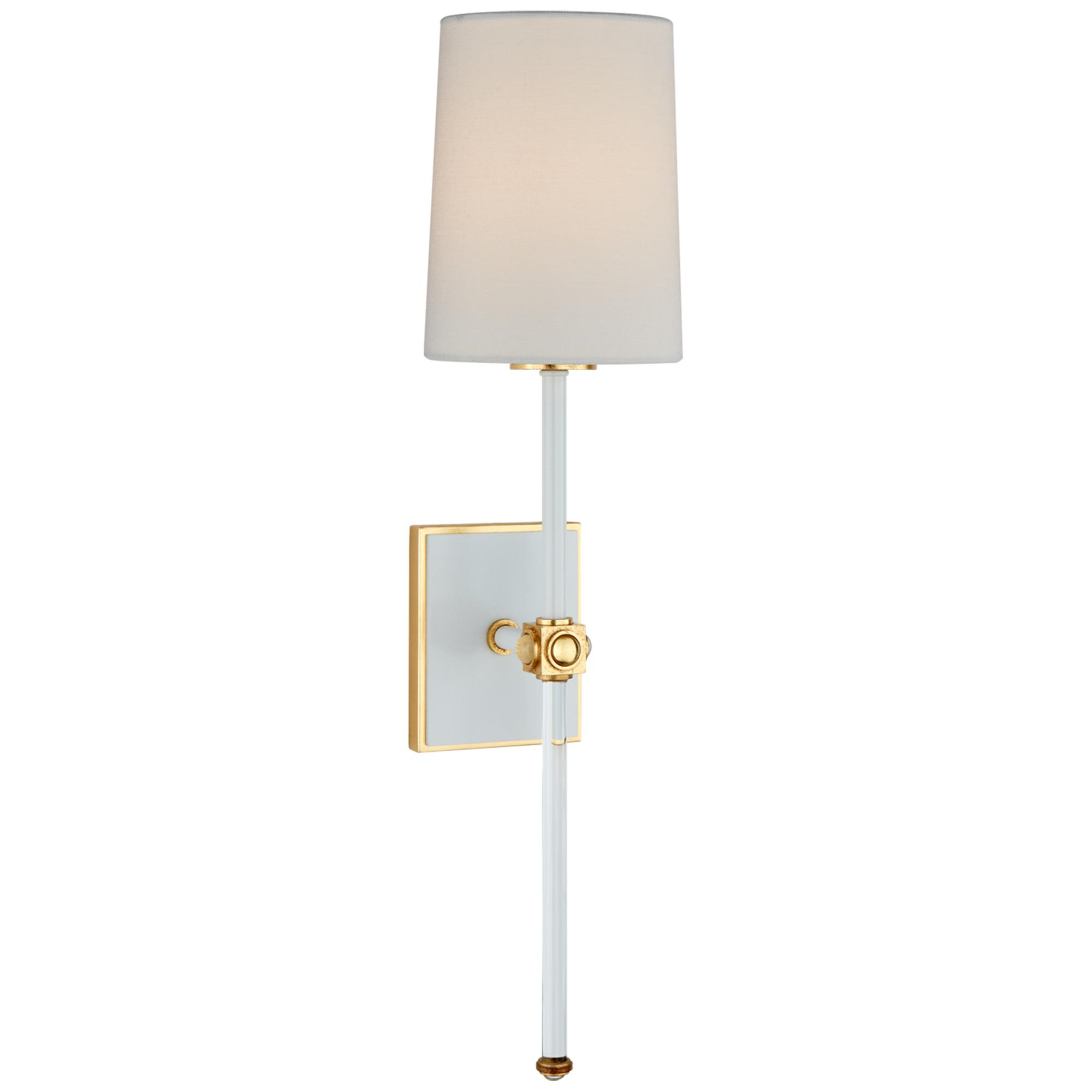 Shown in White And Crystal finish and Linen shade