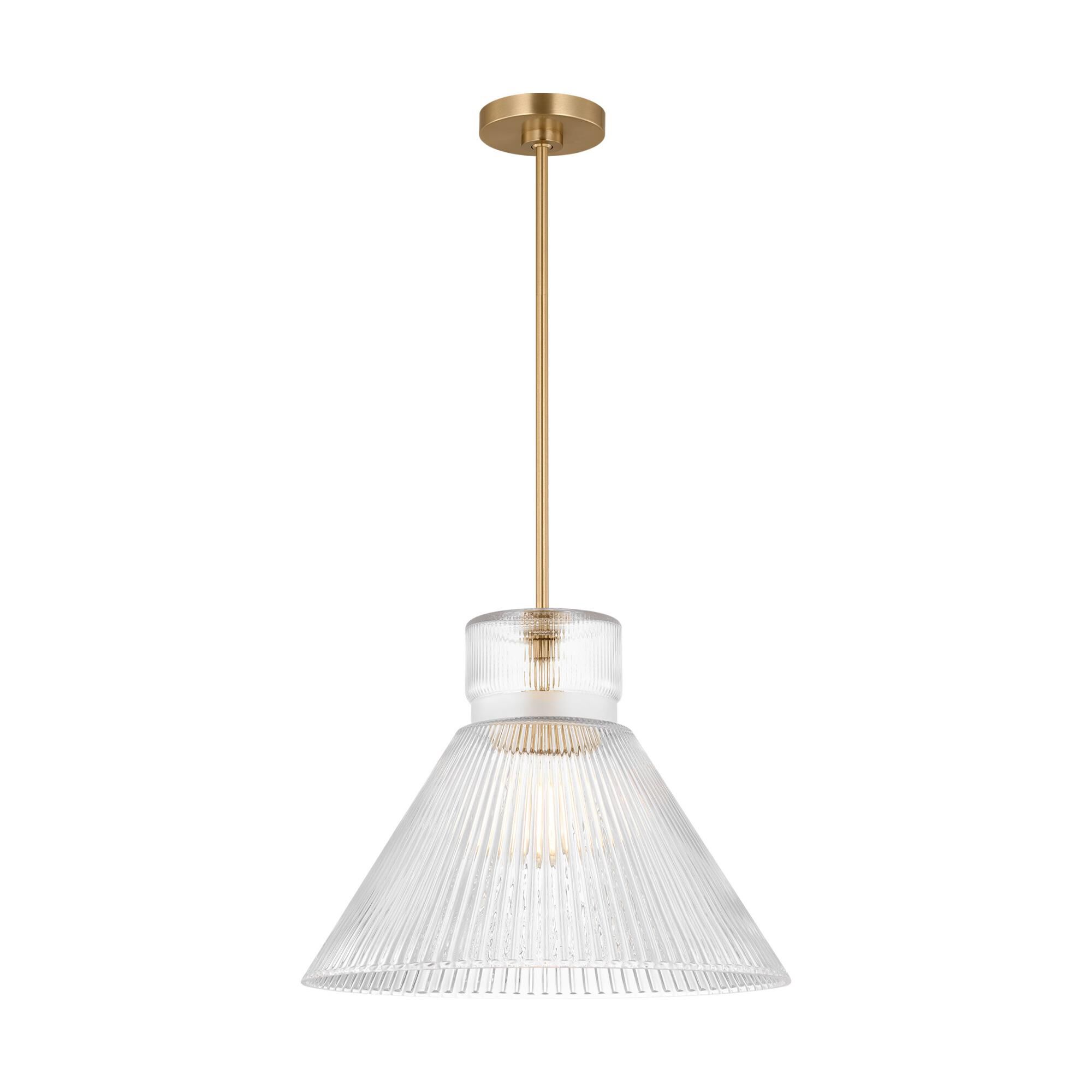 Shown in Satin Brass finish and Clear Ribbed glass