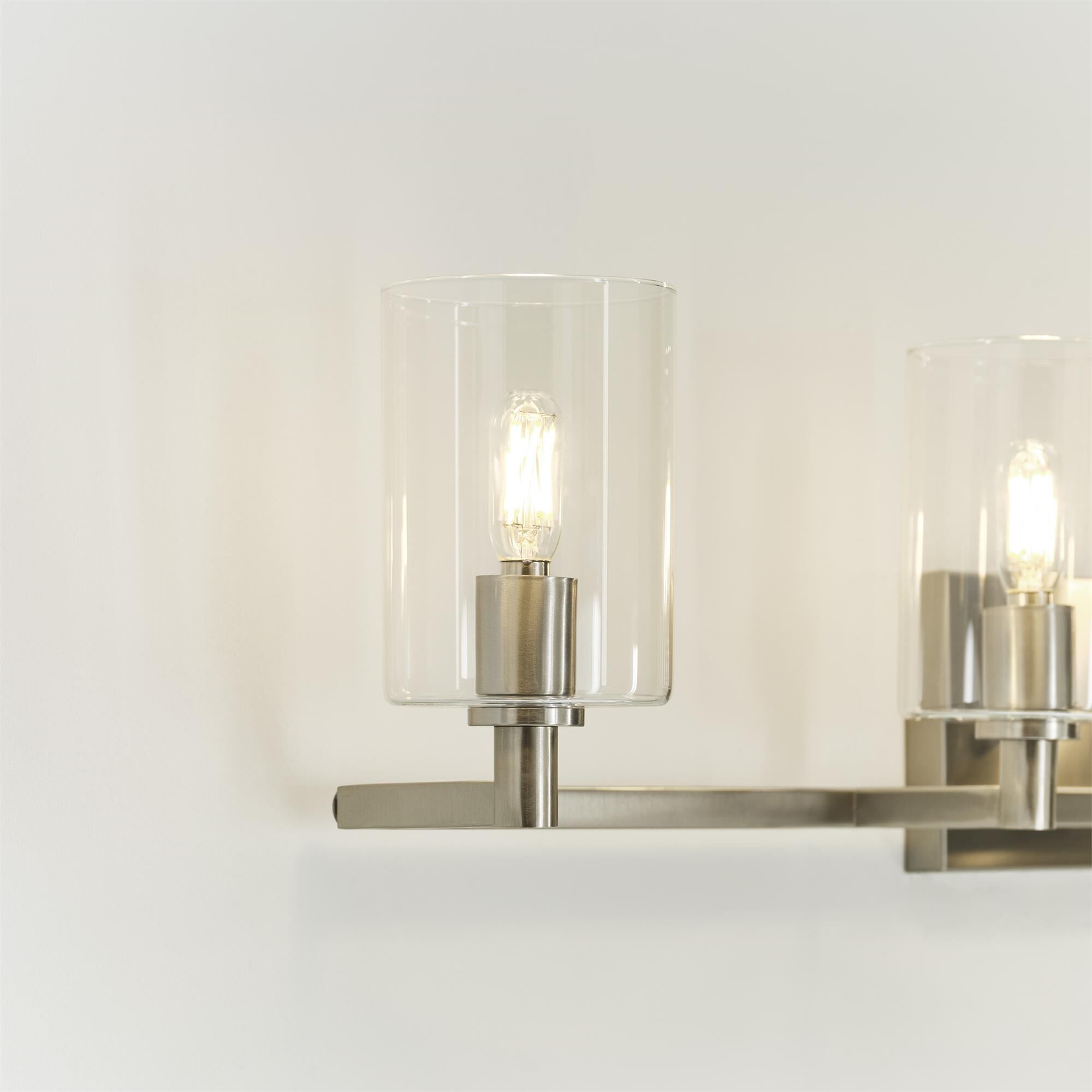 Shown in Brushed Nickel Silver finish and Clear glass