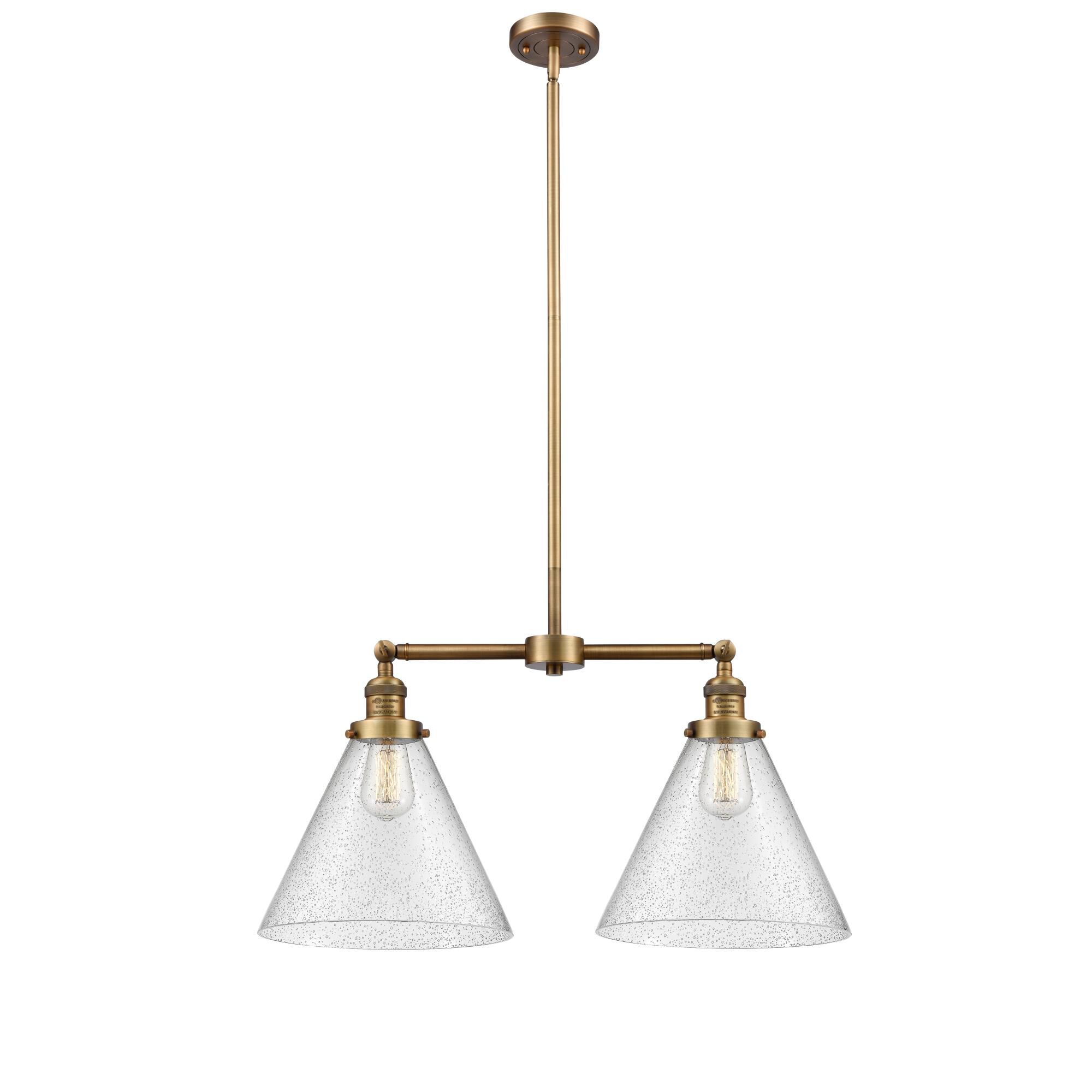 Shown in Brushed Brass finish and Seedy glass