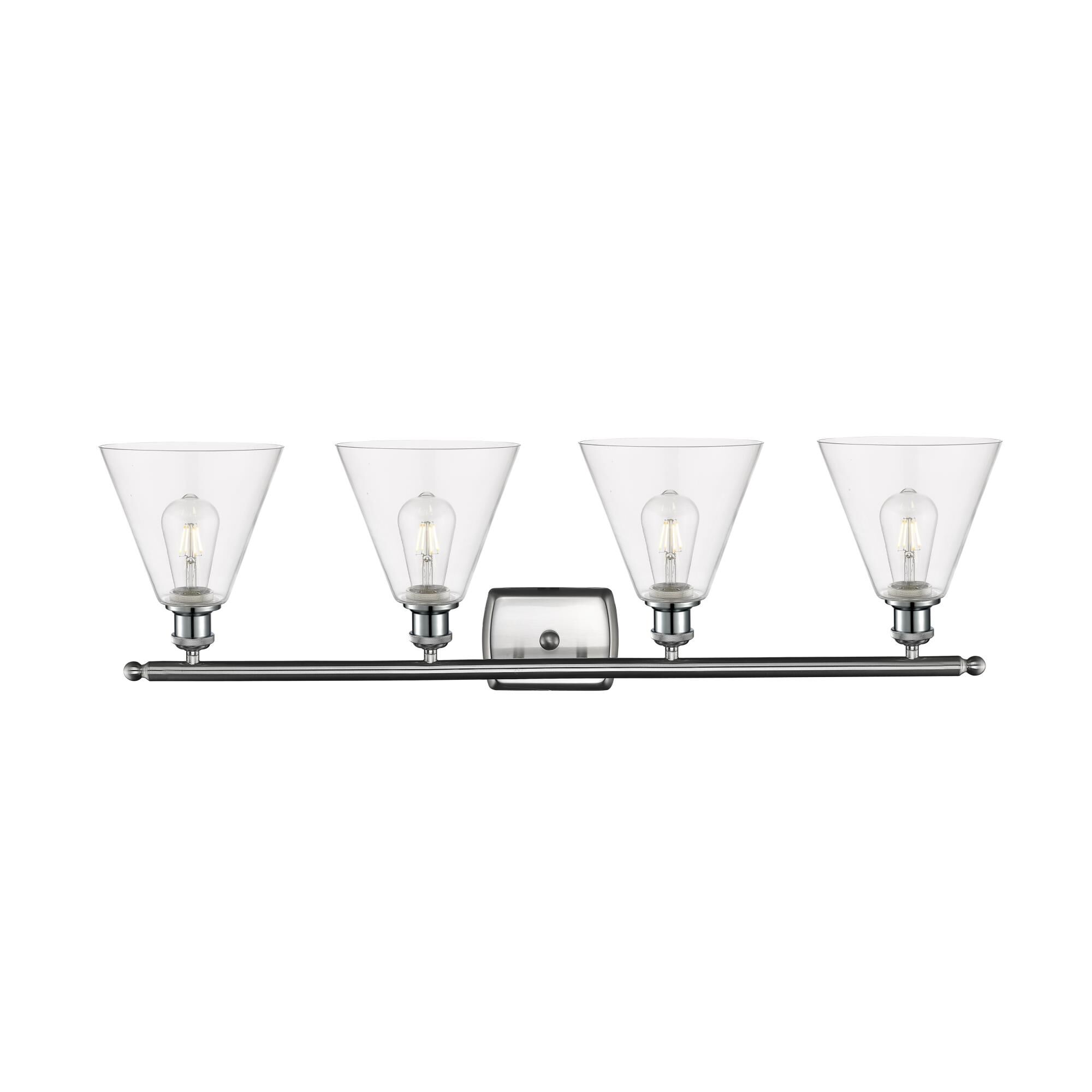 Shown in Brushed Satin Nickel finish and Clear Ballston Cone glass and No Shade shade