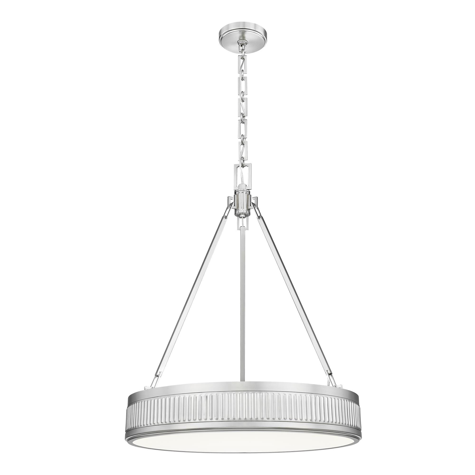 Shown in Satin Nickel finish and White glass