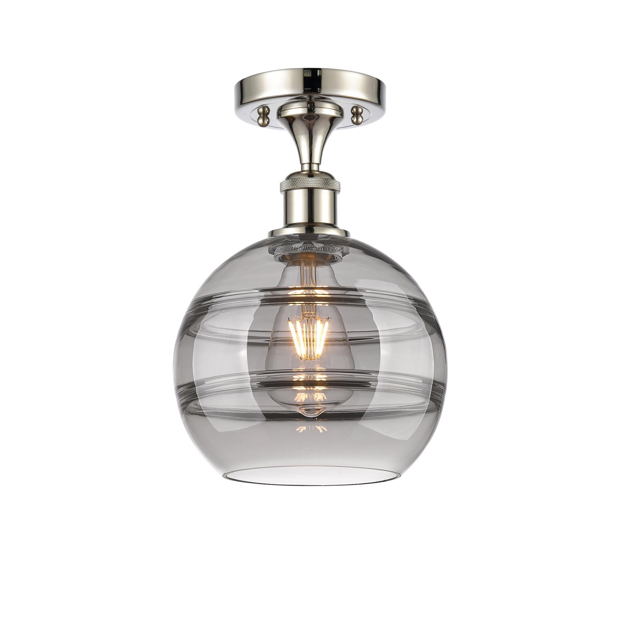 Shown in Polished Nickel finish and Light Smoke glass