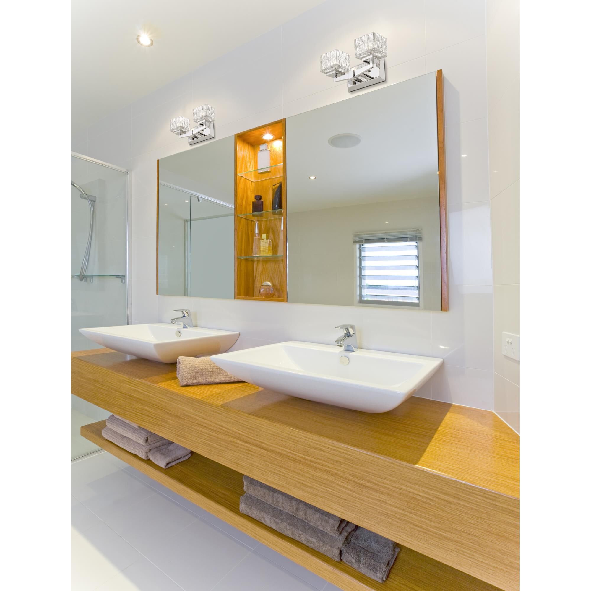 Shown in Chrome finish and Glass shade