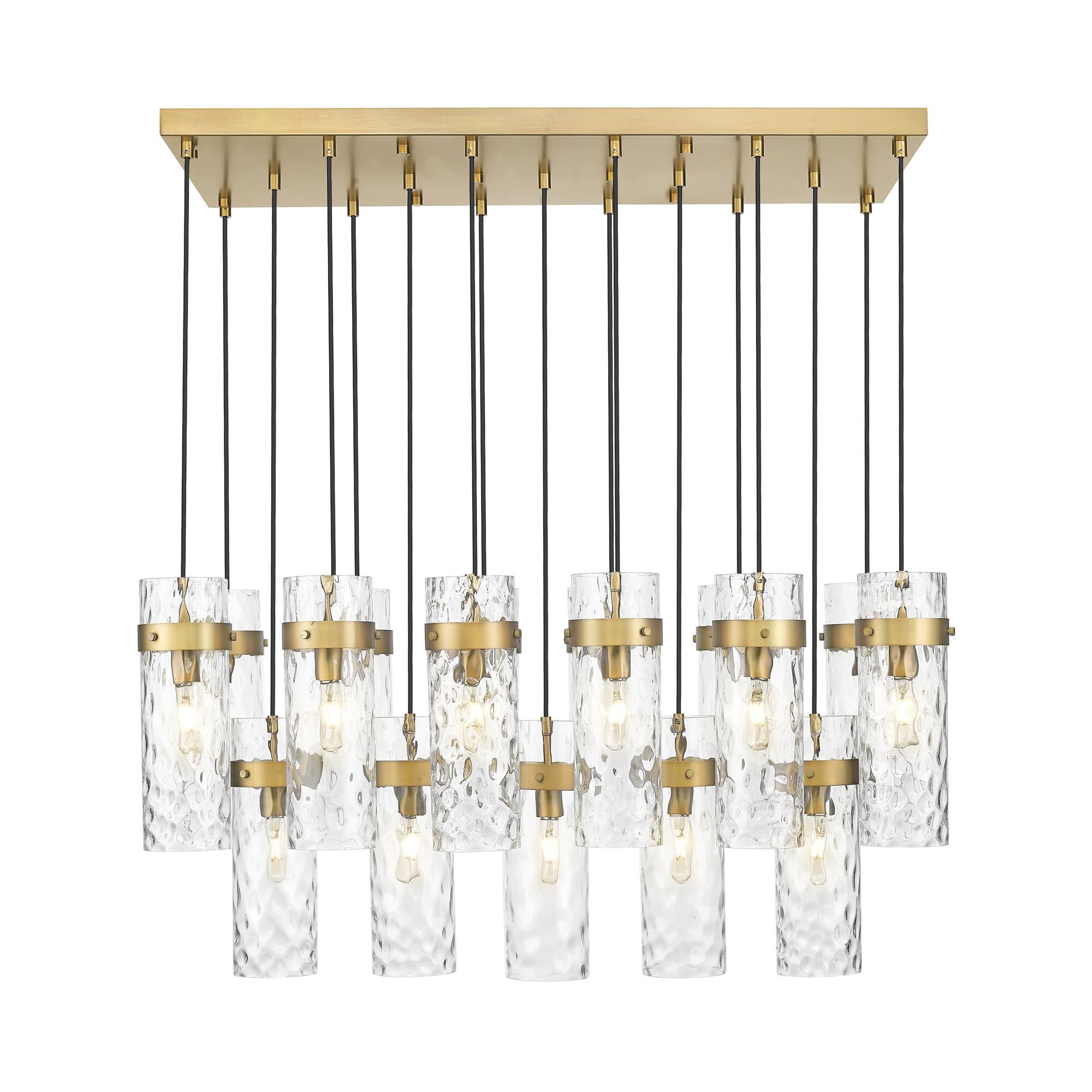 Shown in Rubbed Brass finish and Clear Water glass and Clear Water shade