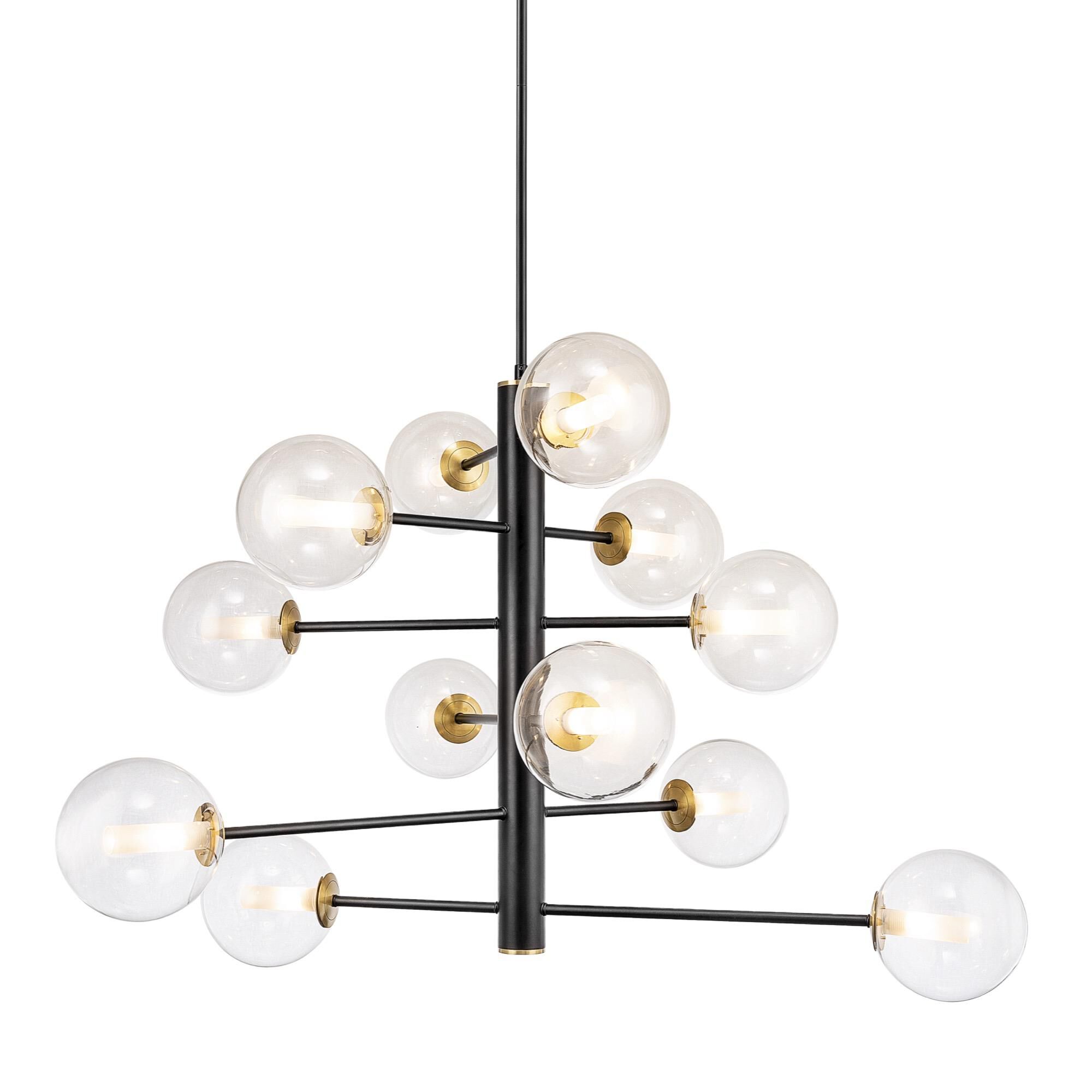 Shown in Black And Brushed Brass finish and Glass shade