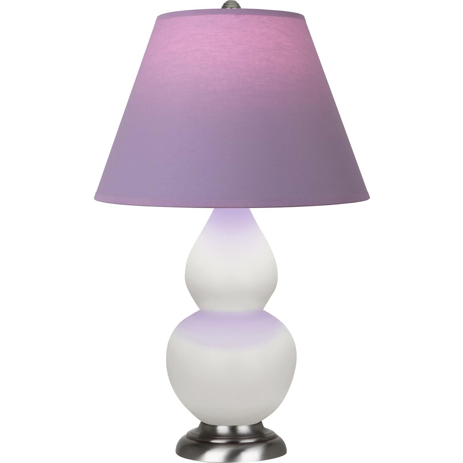 Shown in Matte Lily finish and Lavender and Plum shade and Antique Silver accent