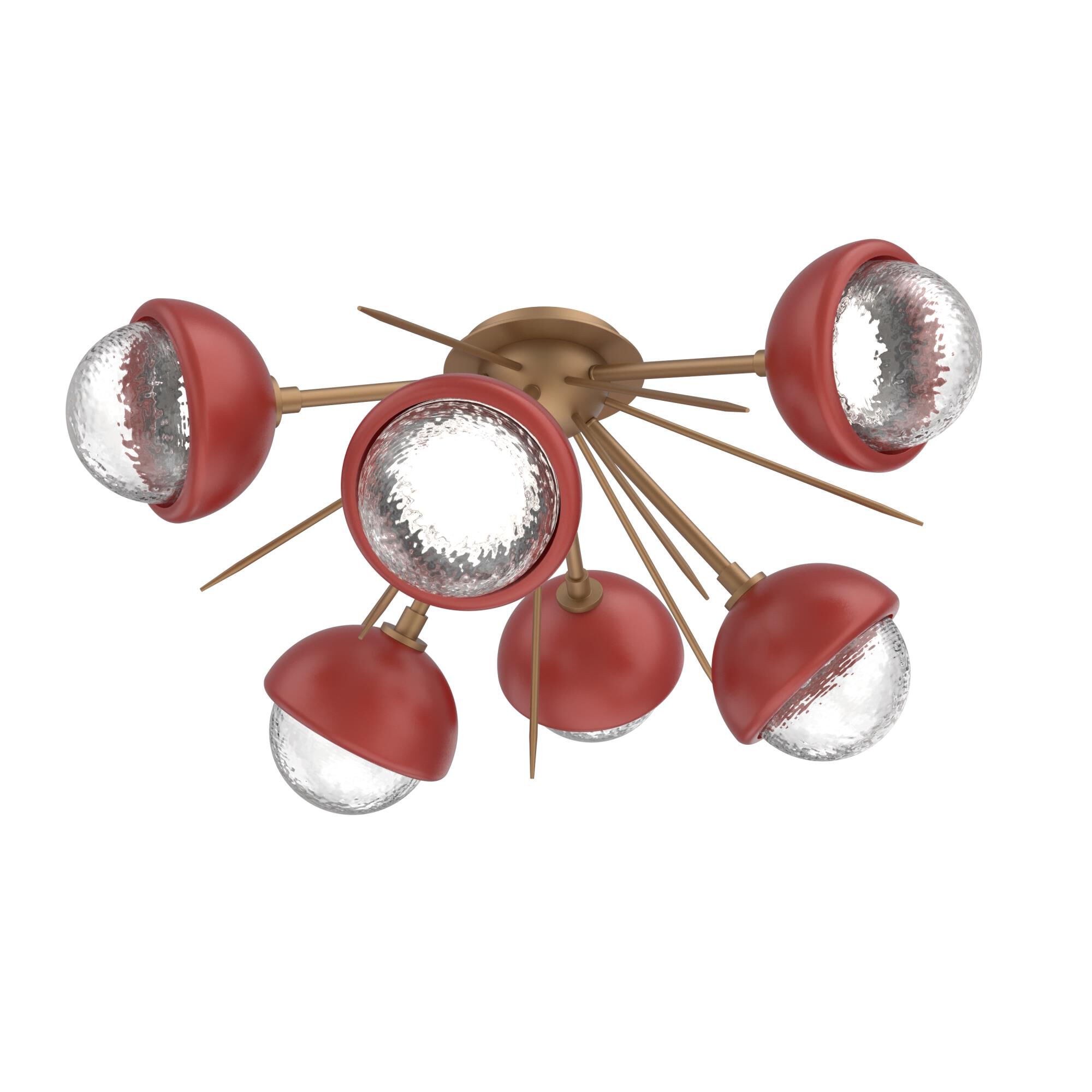 Shown in Novel Brass finish and Clear glass and Cinnamon Red accent