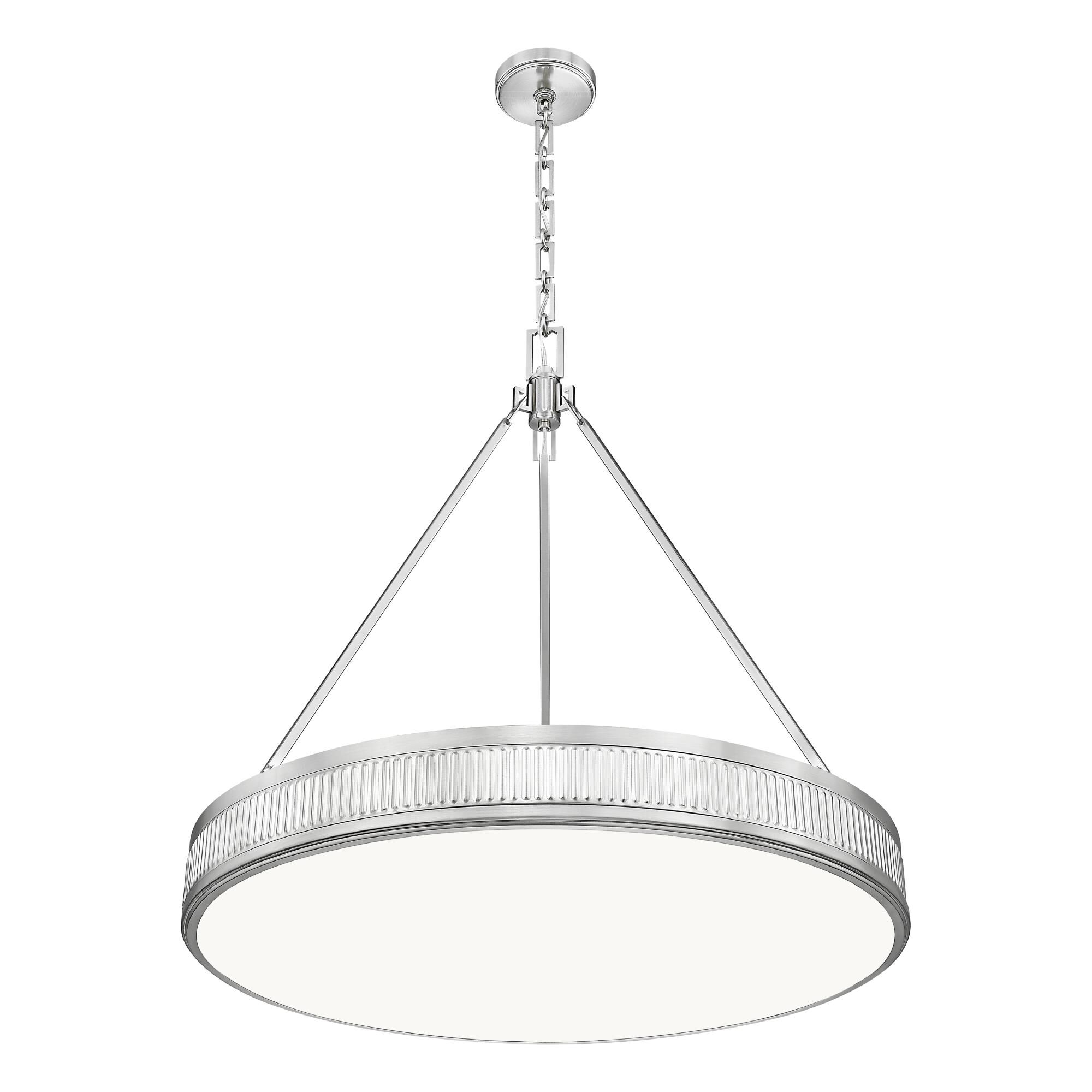 Shown in Satin Nickel finish and White glass