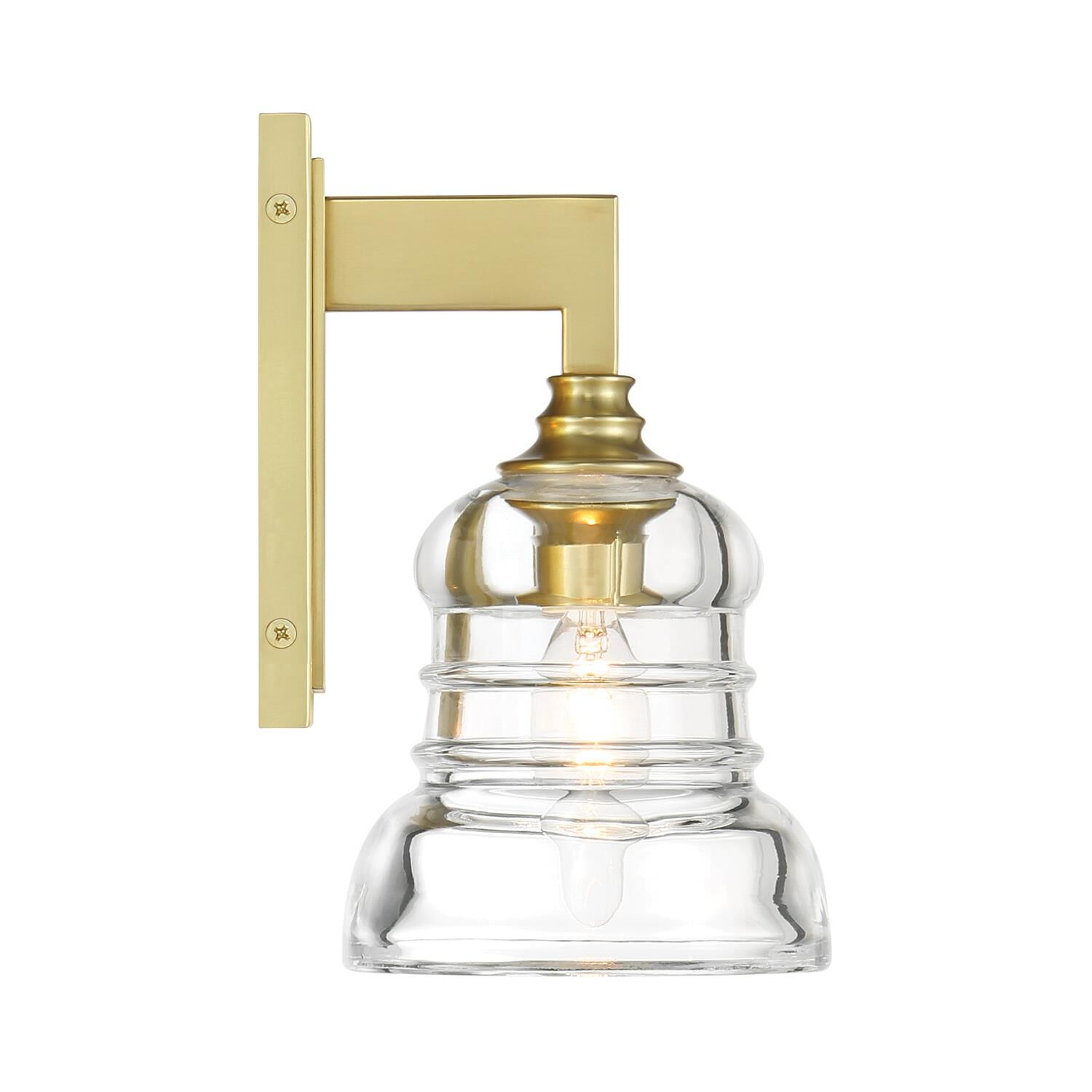 Shown in Aged Brass finish and Clear glass