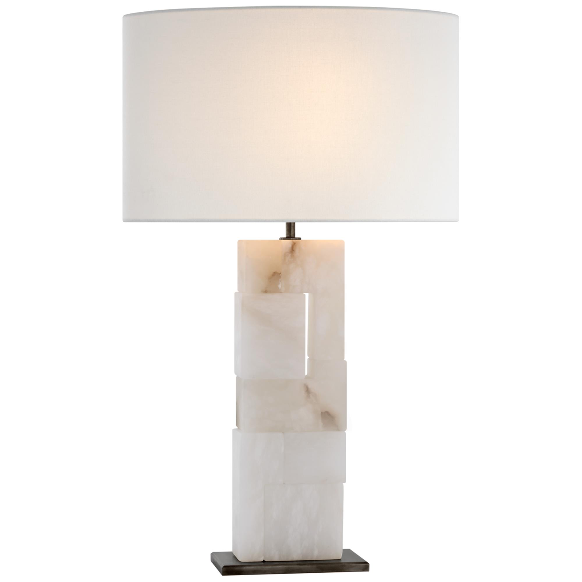 Shown in Alabaster and Bronze finish and Linen shade