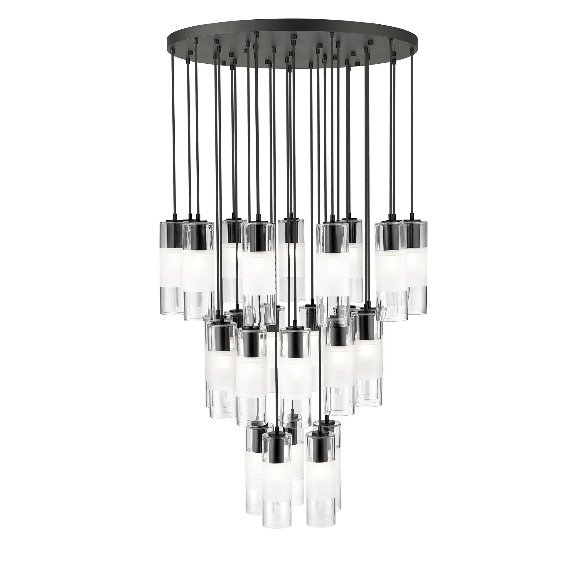 Shown in Matte Black finish and Clear+frosted glass and Clear+frosted shade