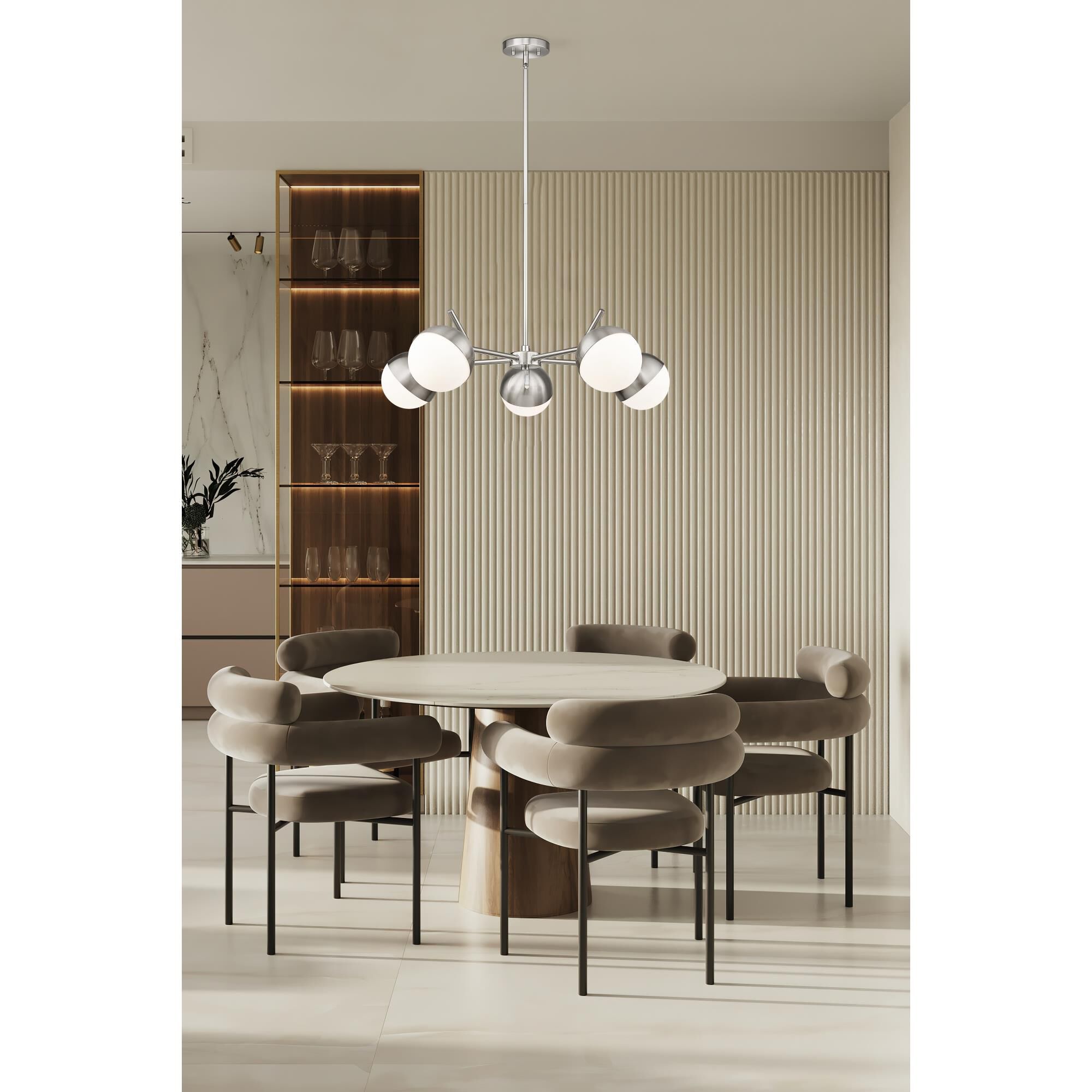 Shown in Brushed Nickel finish and Matte Opal glass and Matte Opal shade