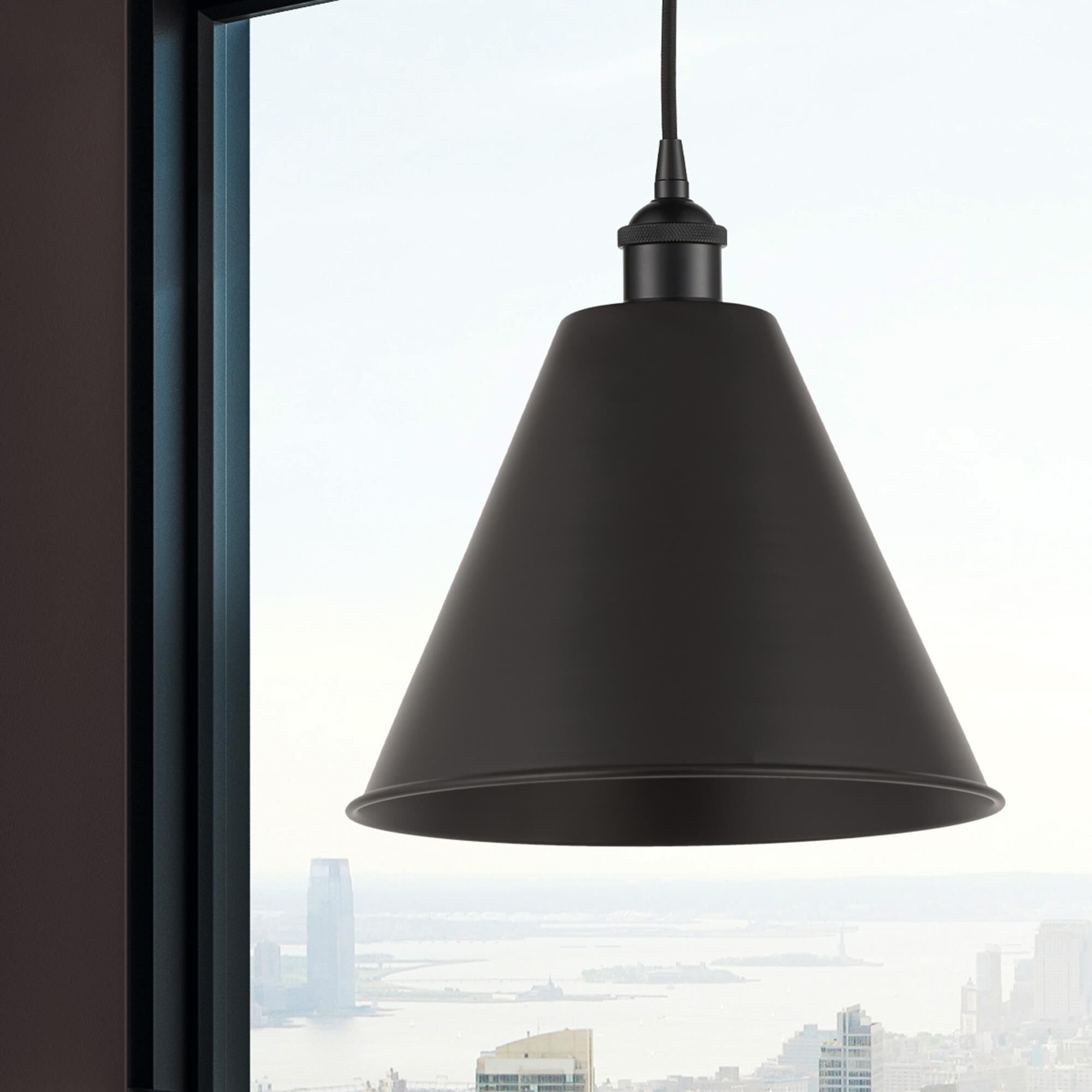 Shown in Matte Black finish and Matte Black Edison Cone shade