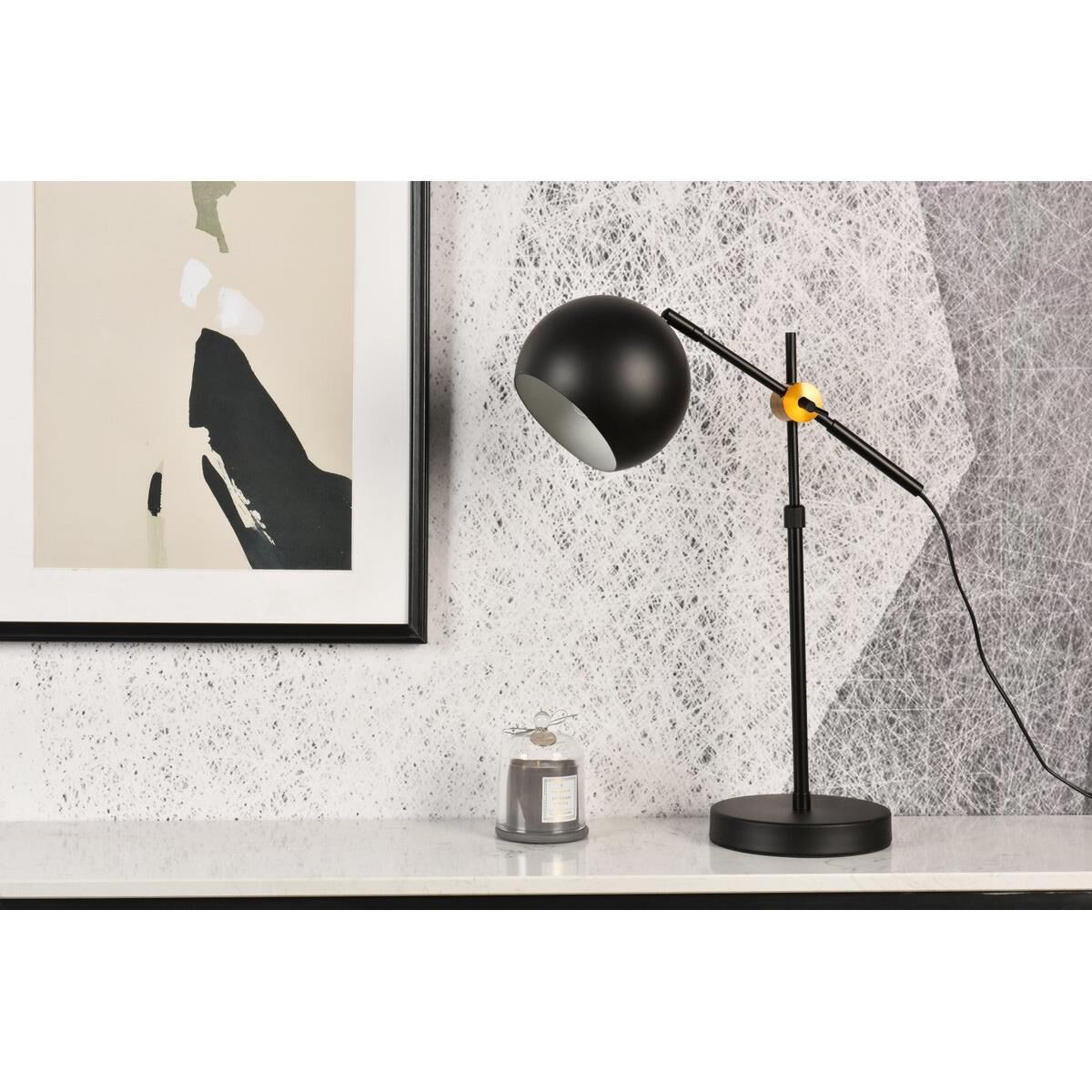 Shown in Black and Brass finish and Black Iron shade