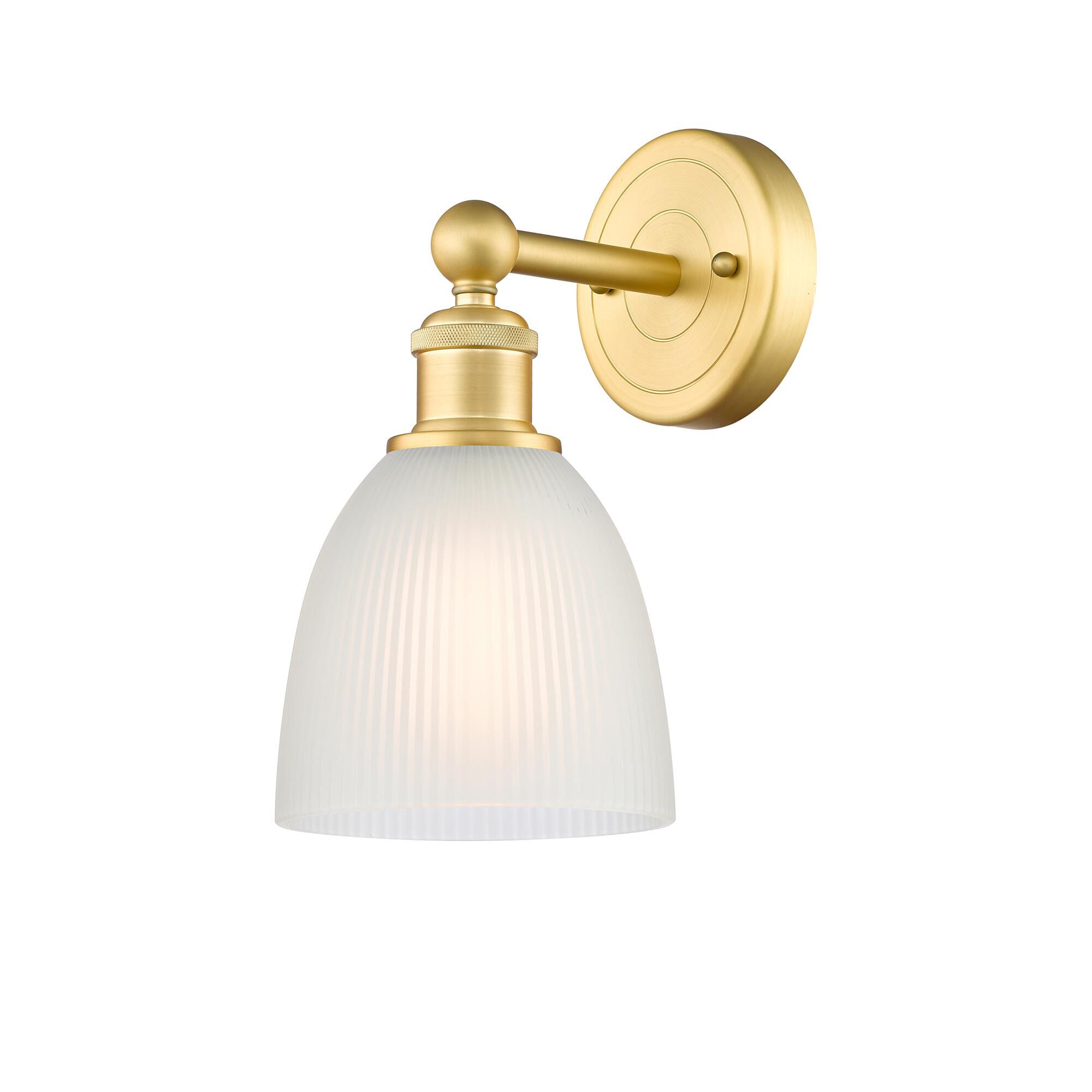 Shown in Satin Gold finish and White glass