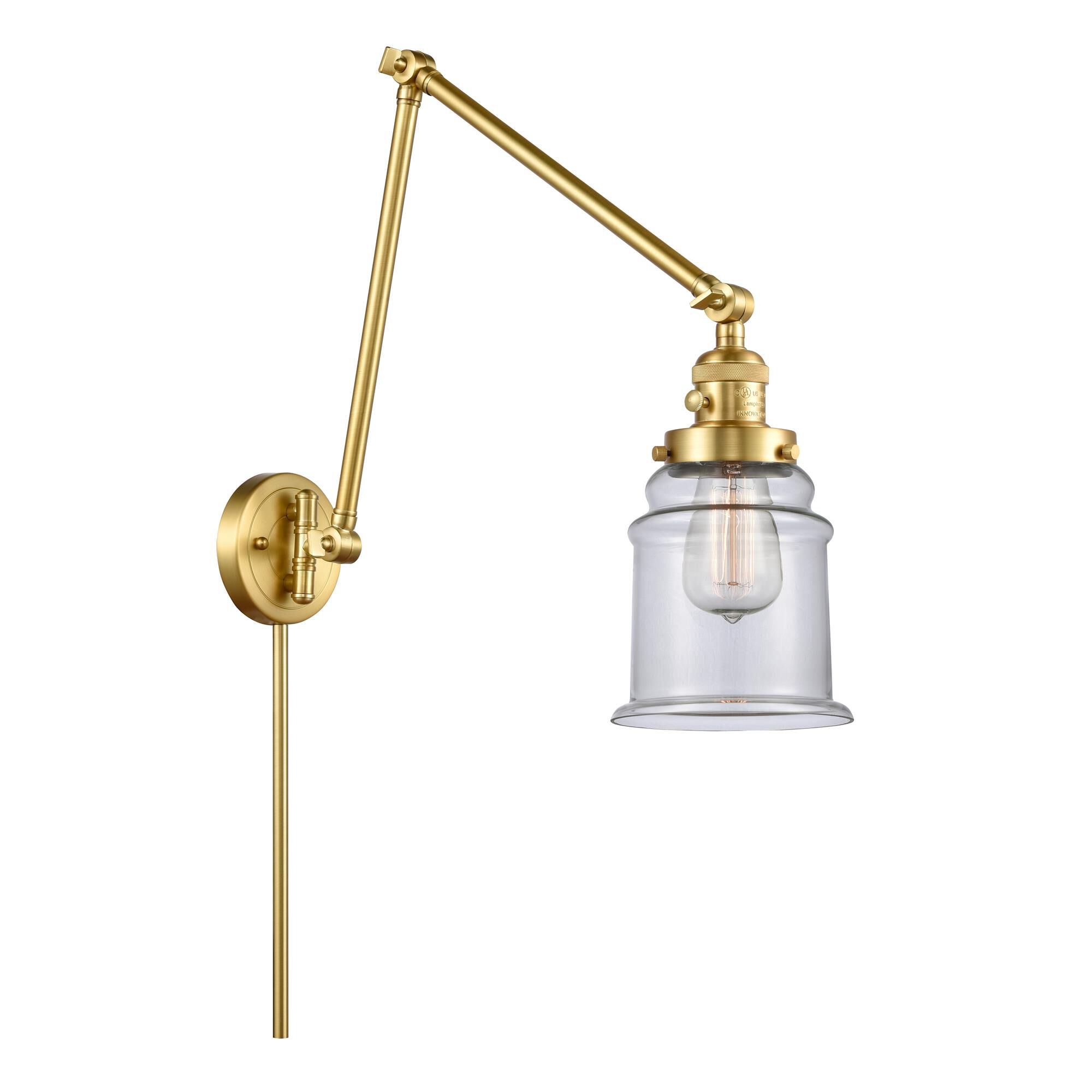 Shown in Satin Gold finish and Clear Canton glass