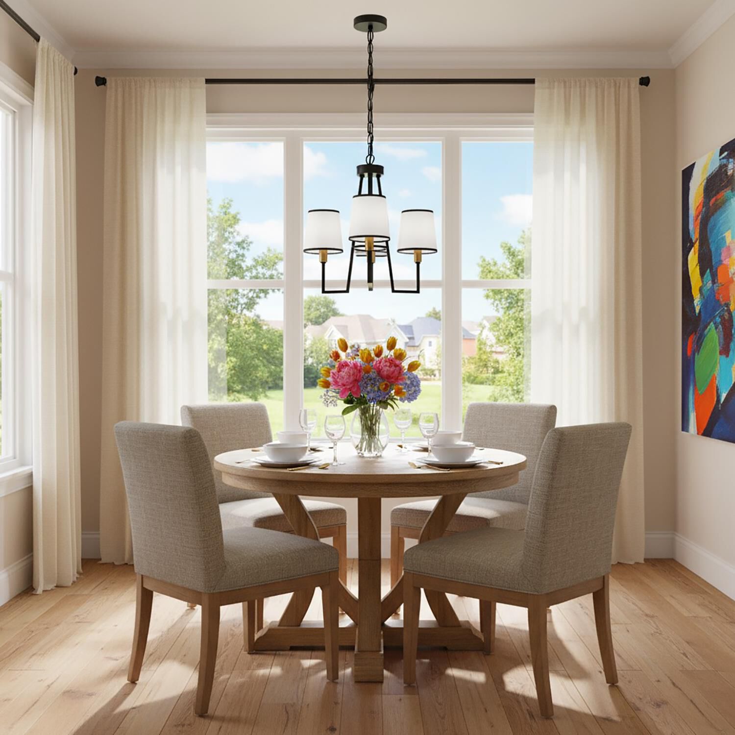 Shown in Gold and Black finish and White Linen shade