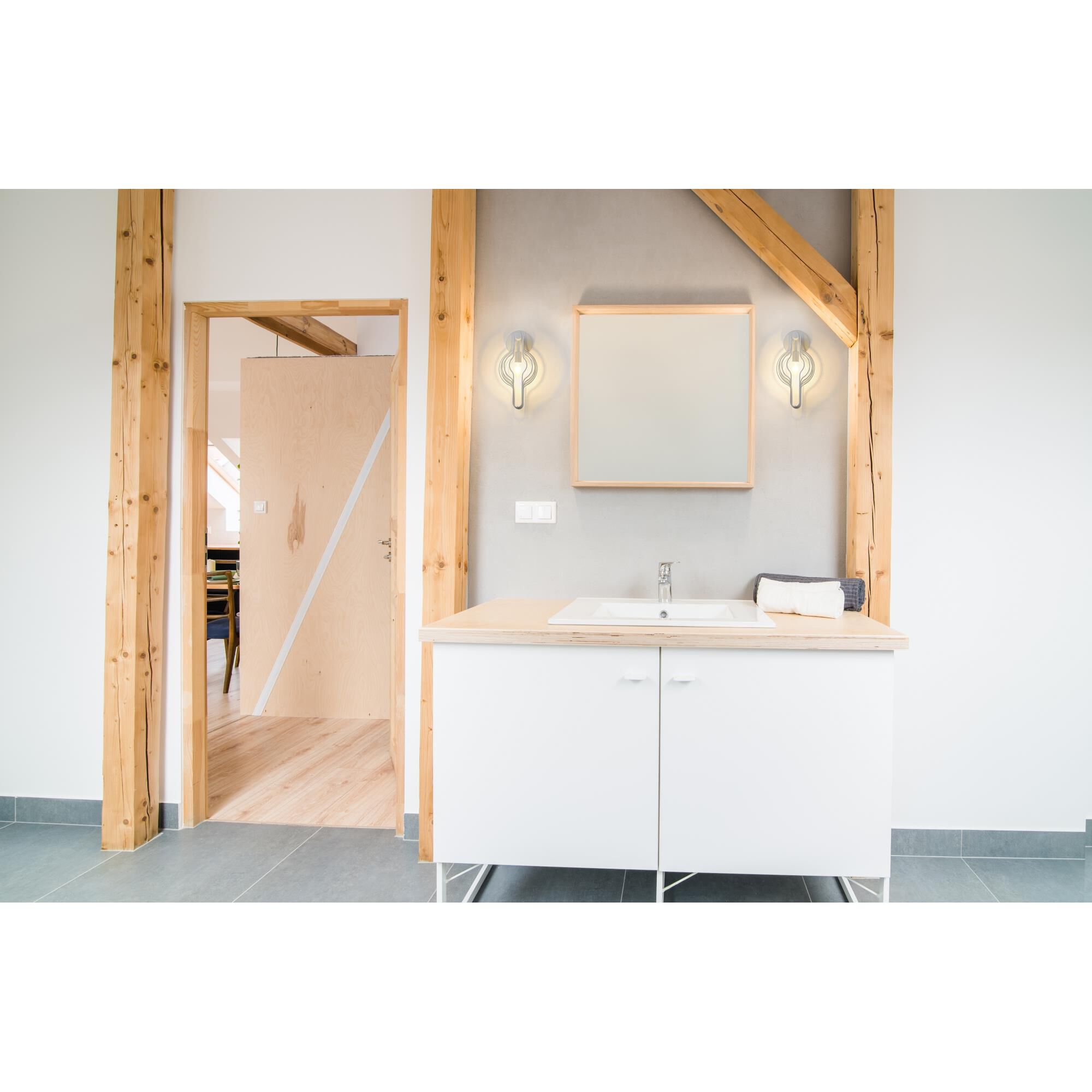 Shown in White finish and Steel glass and Steel shade