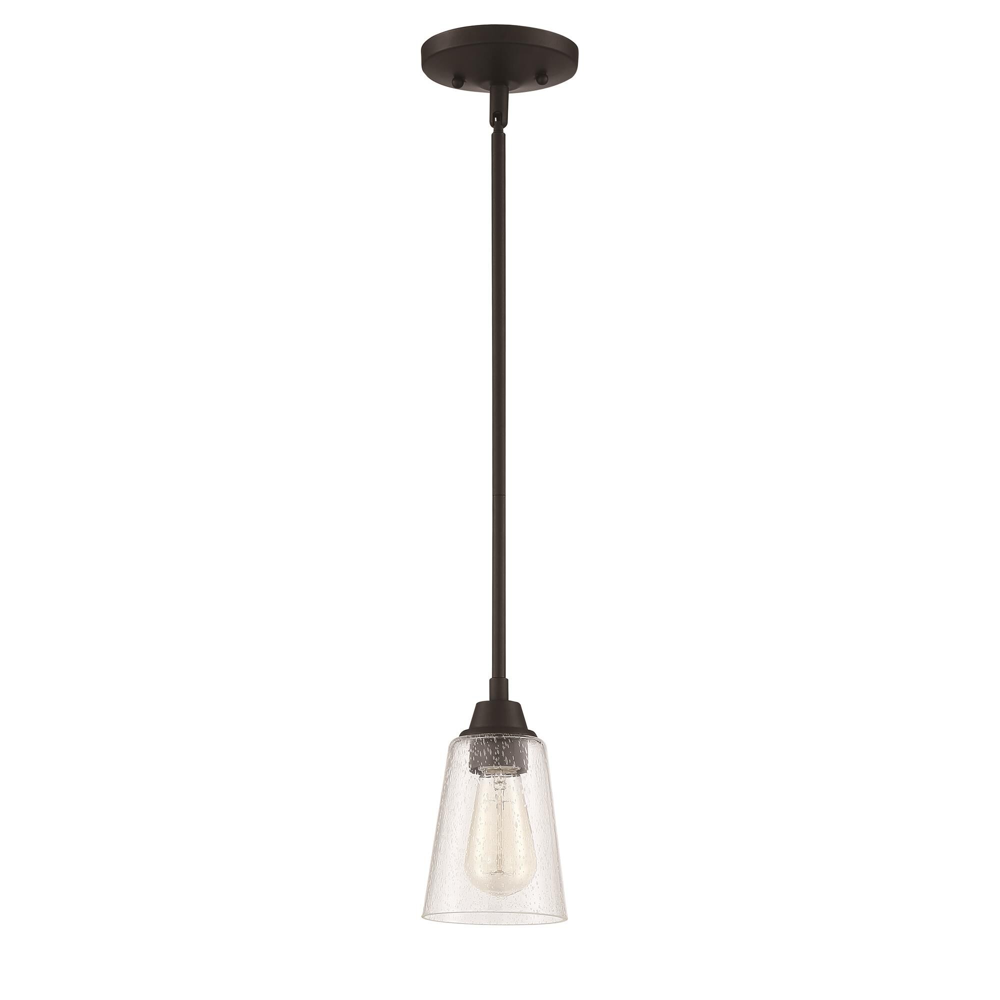 Shown in Espresso finish and Clear Seeded glass and Glass shade