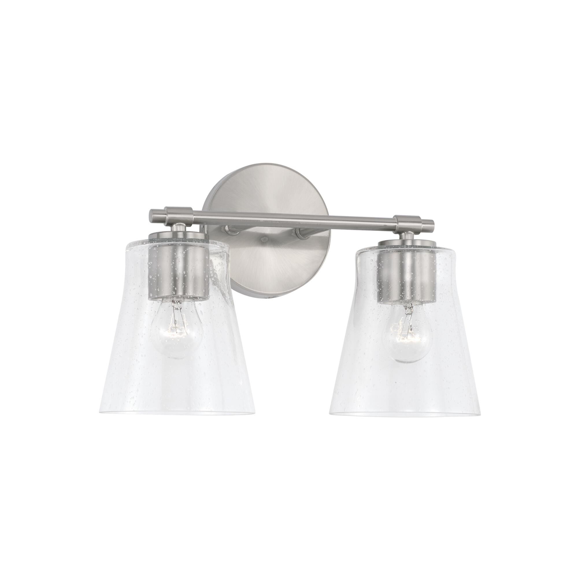 Shown in Brushed Nickel finish and Clear Seeded glass