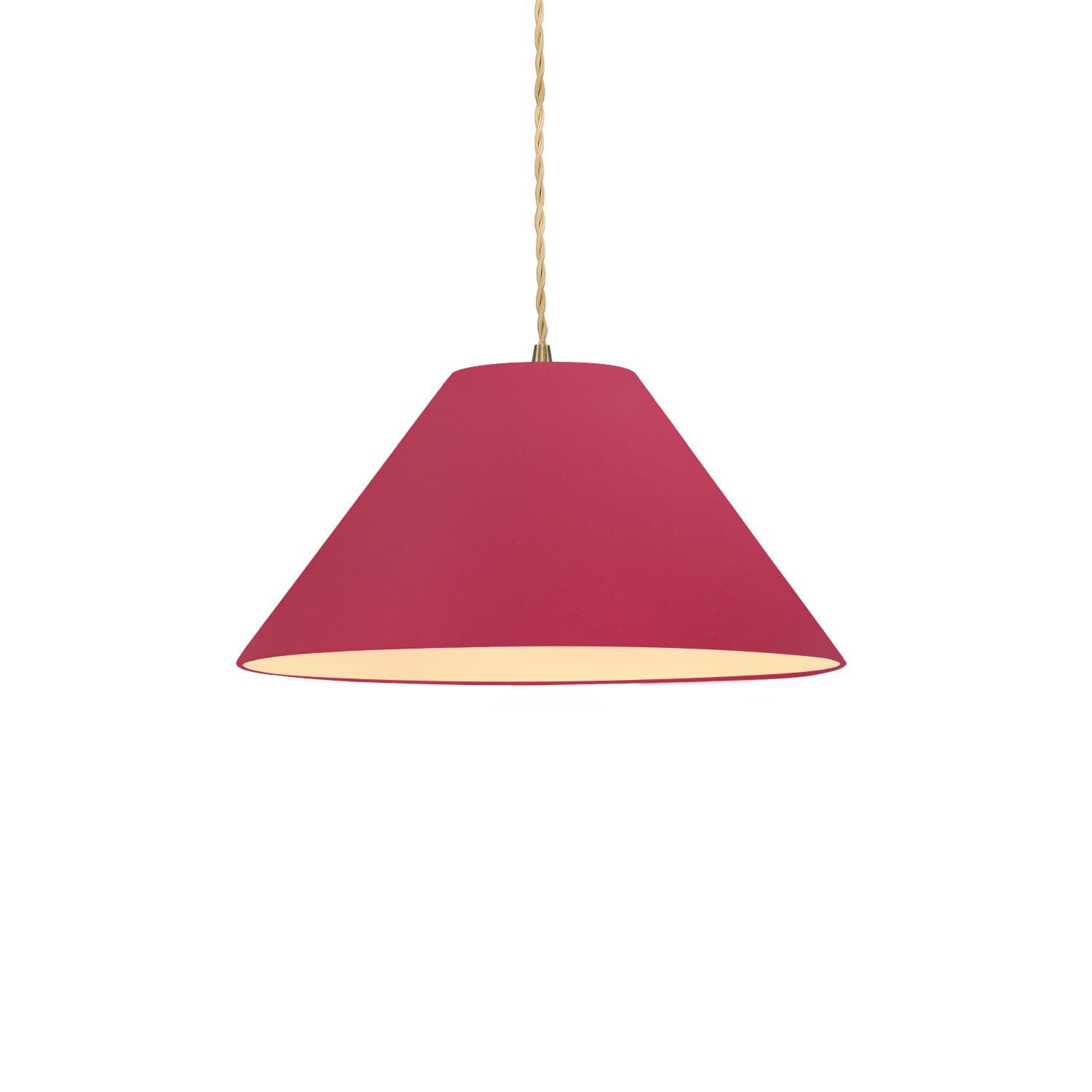 Shown in Antique Brass finish and Cerise shade