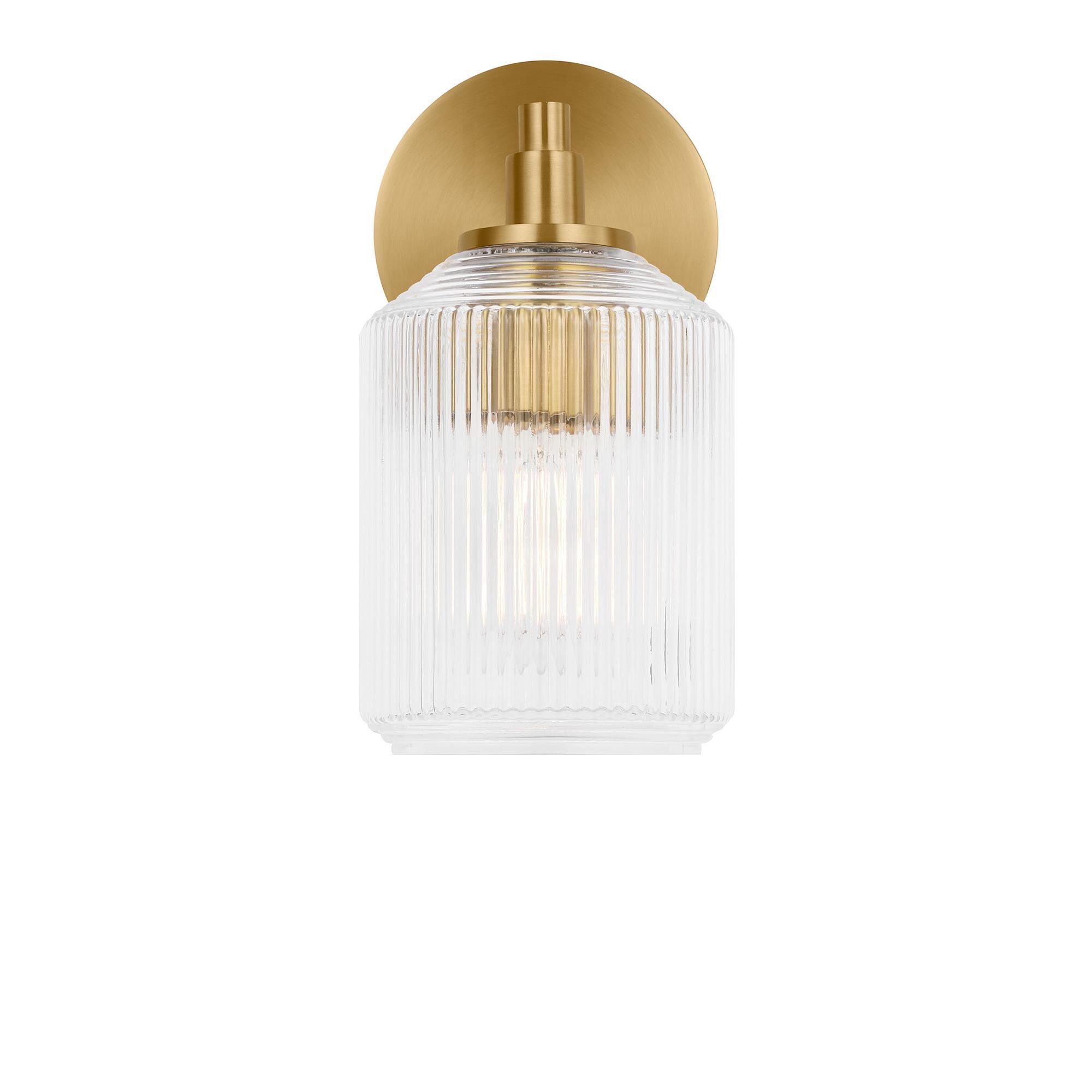 Shown in Burnished Brass finish and Clear Ribbed glass