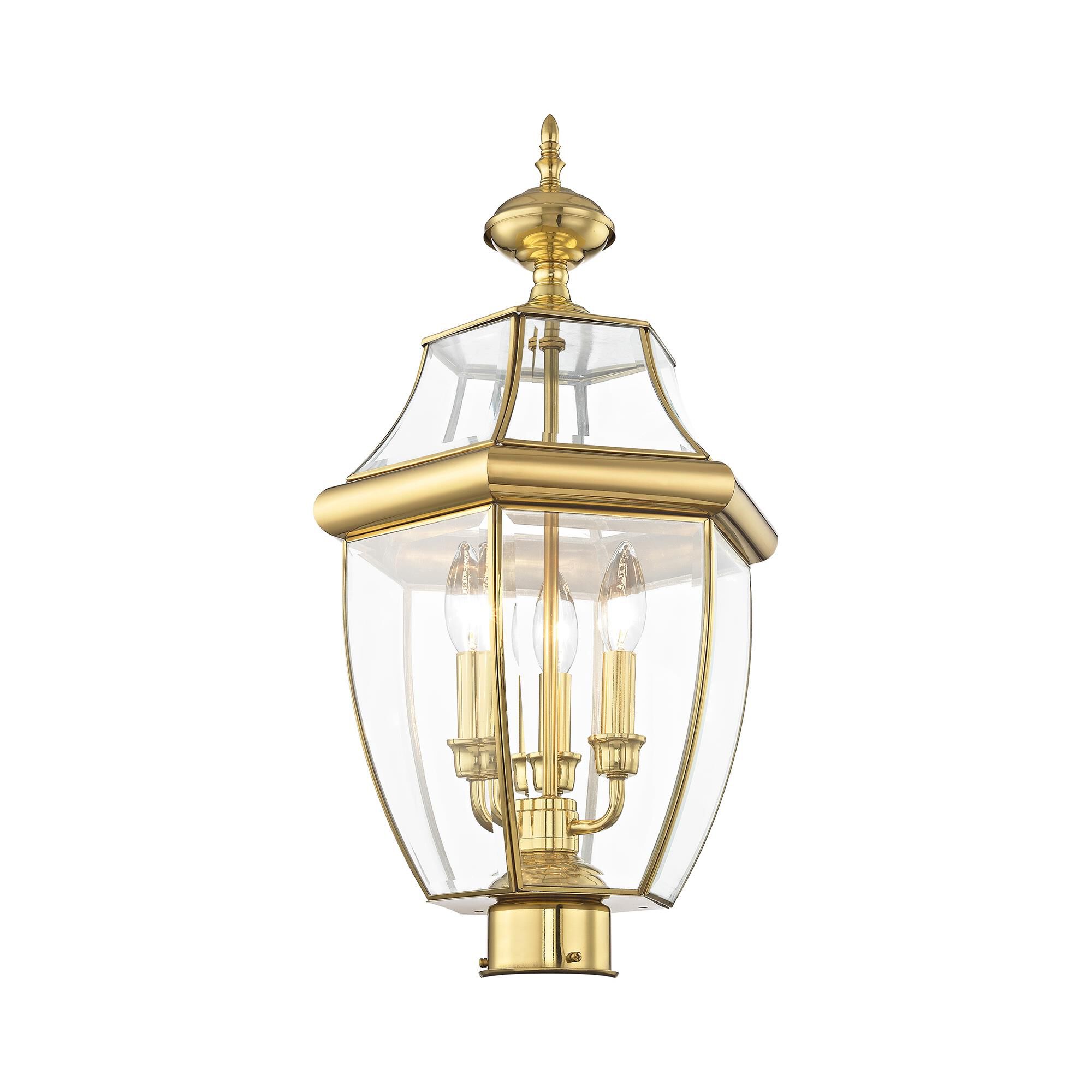 Shown in Polished Brass finish and Clear Beveled glass