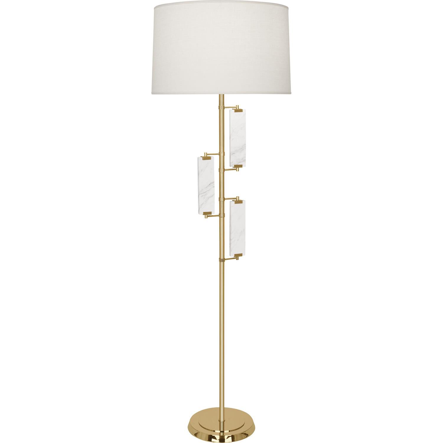 Shown in Modern Brass finish and Off White shade and Marble accent