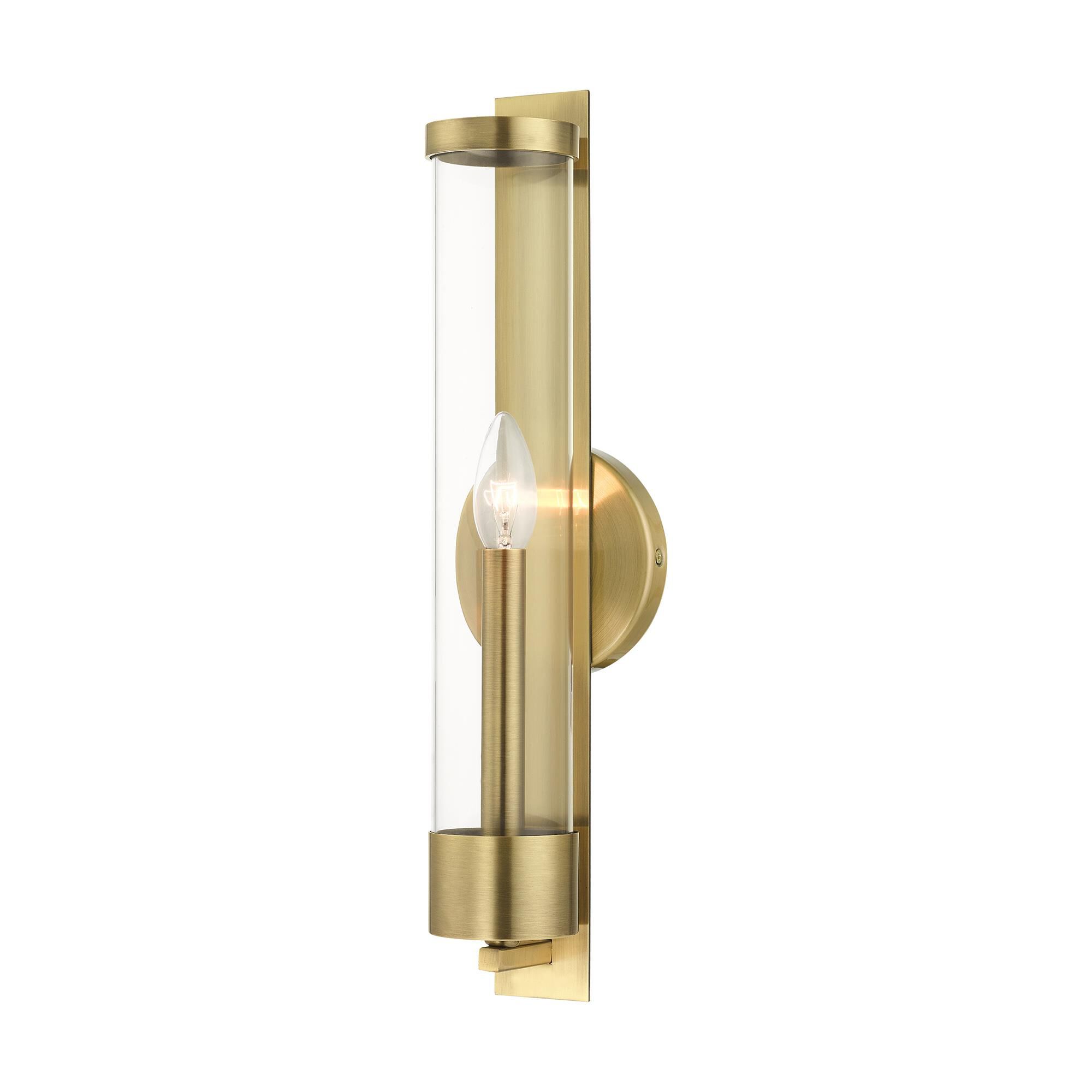 Shown in Antique Brass finish and Clear glass and Clear Glass shade