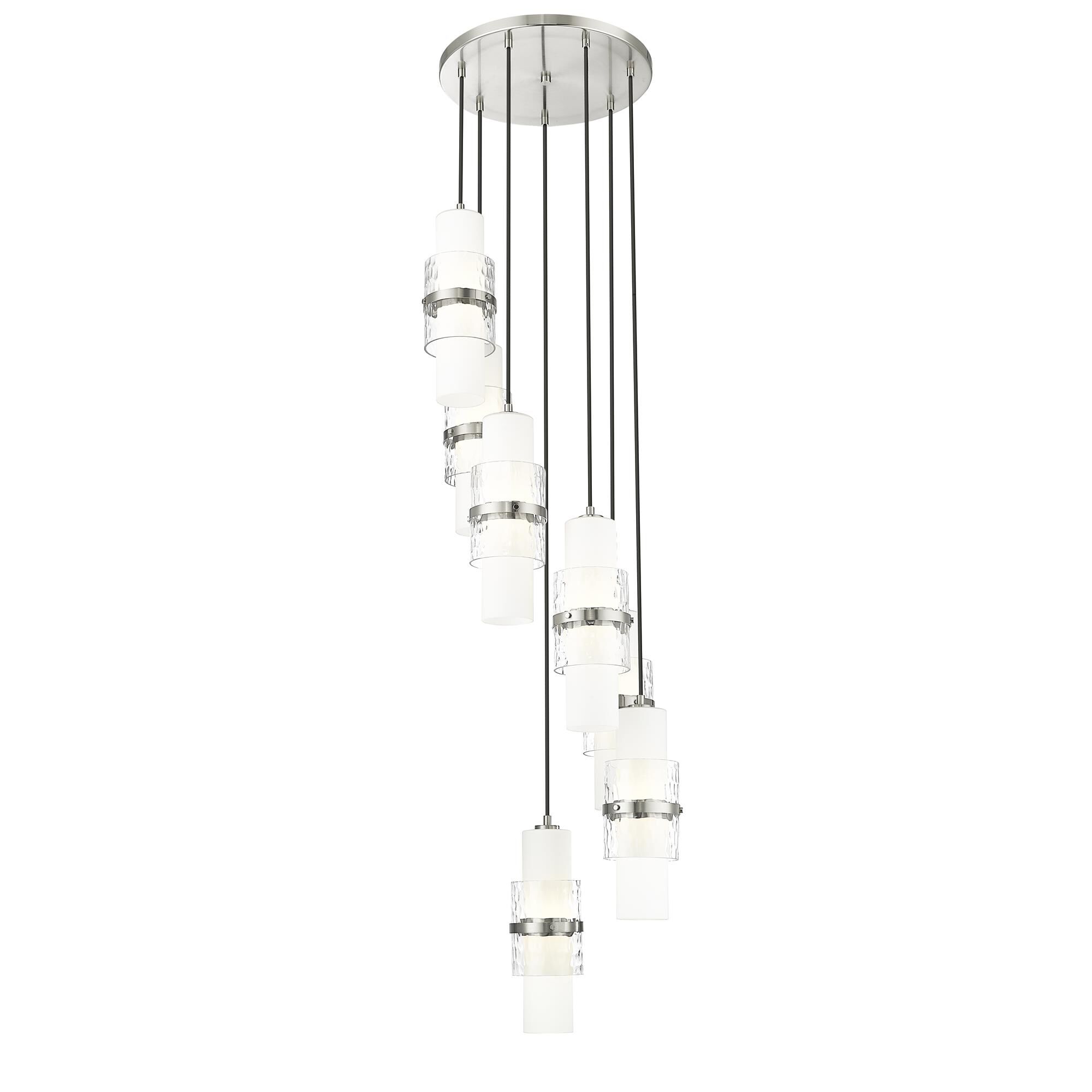 Shown in Brushed Nickel finish and Clear + Etched Opal glass and Clear + Etched Opal shade