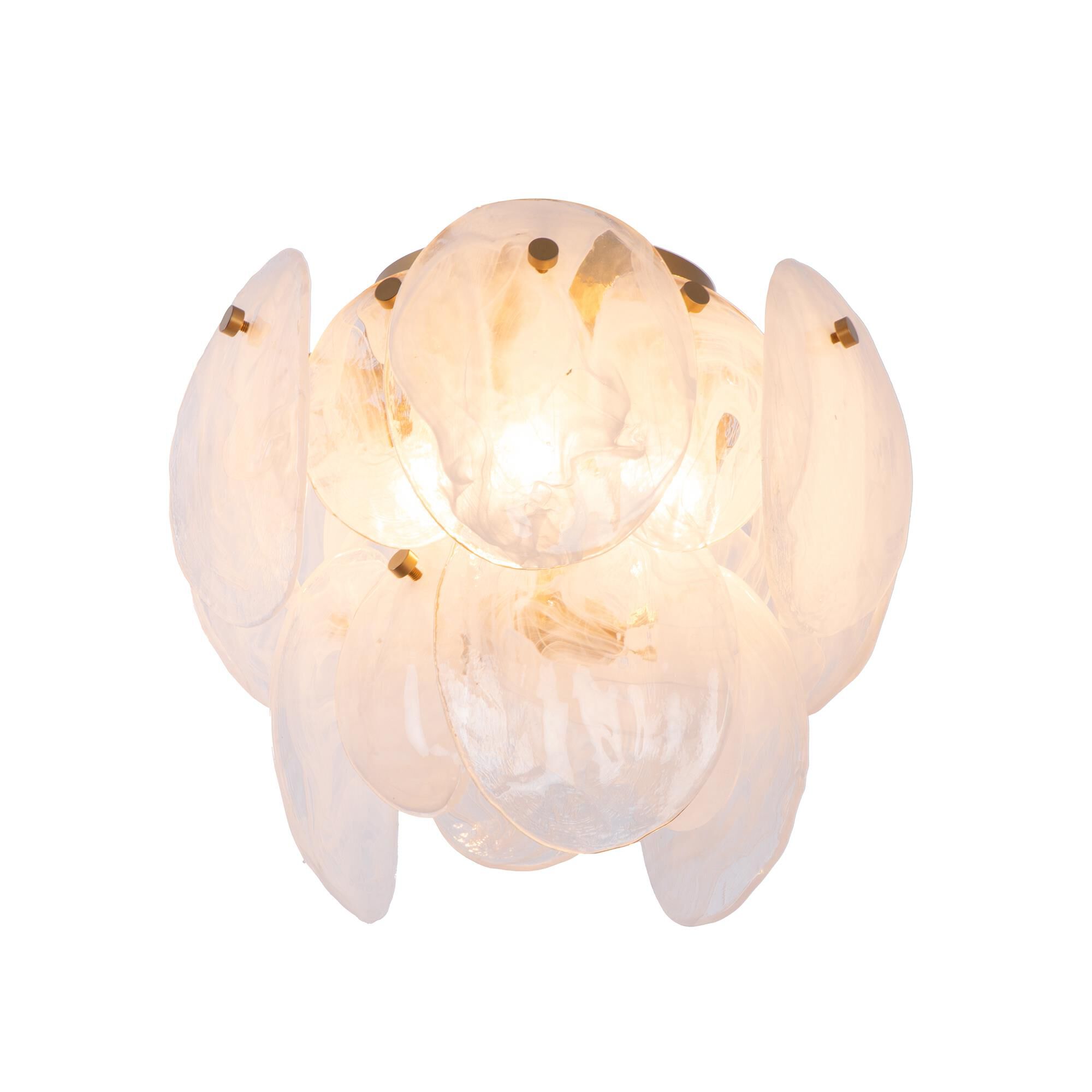 Shown in Brushed Brass finish and Wispy White Murano Style glass