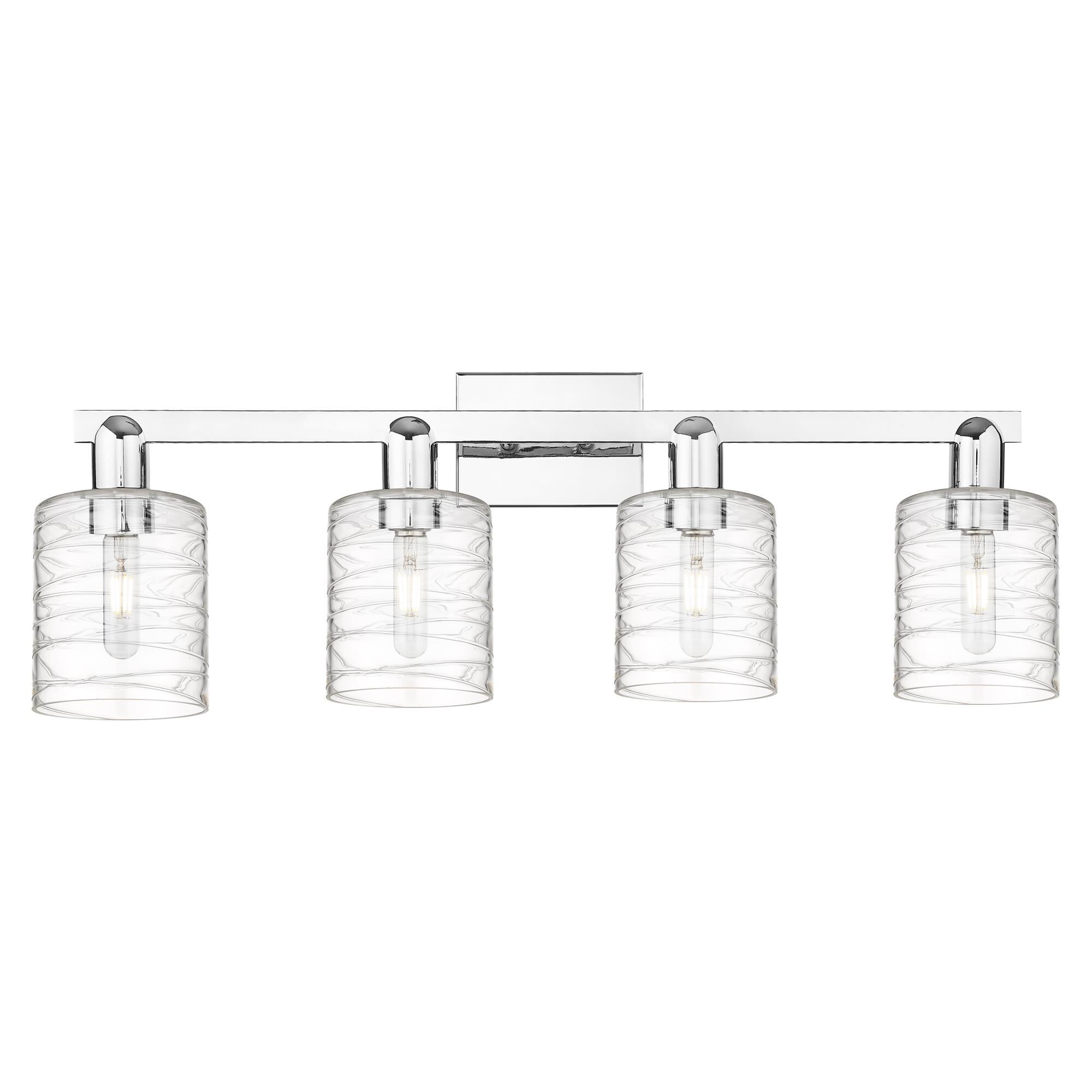 Shown in Polished Chrome finish and Deco Swirl glass