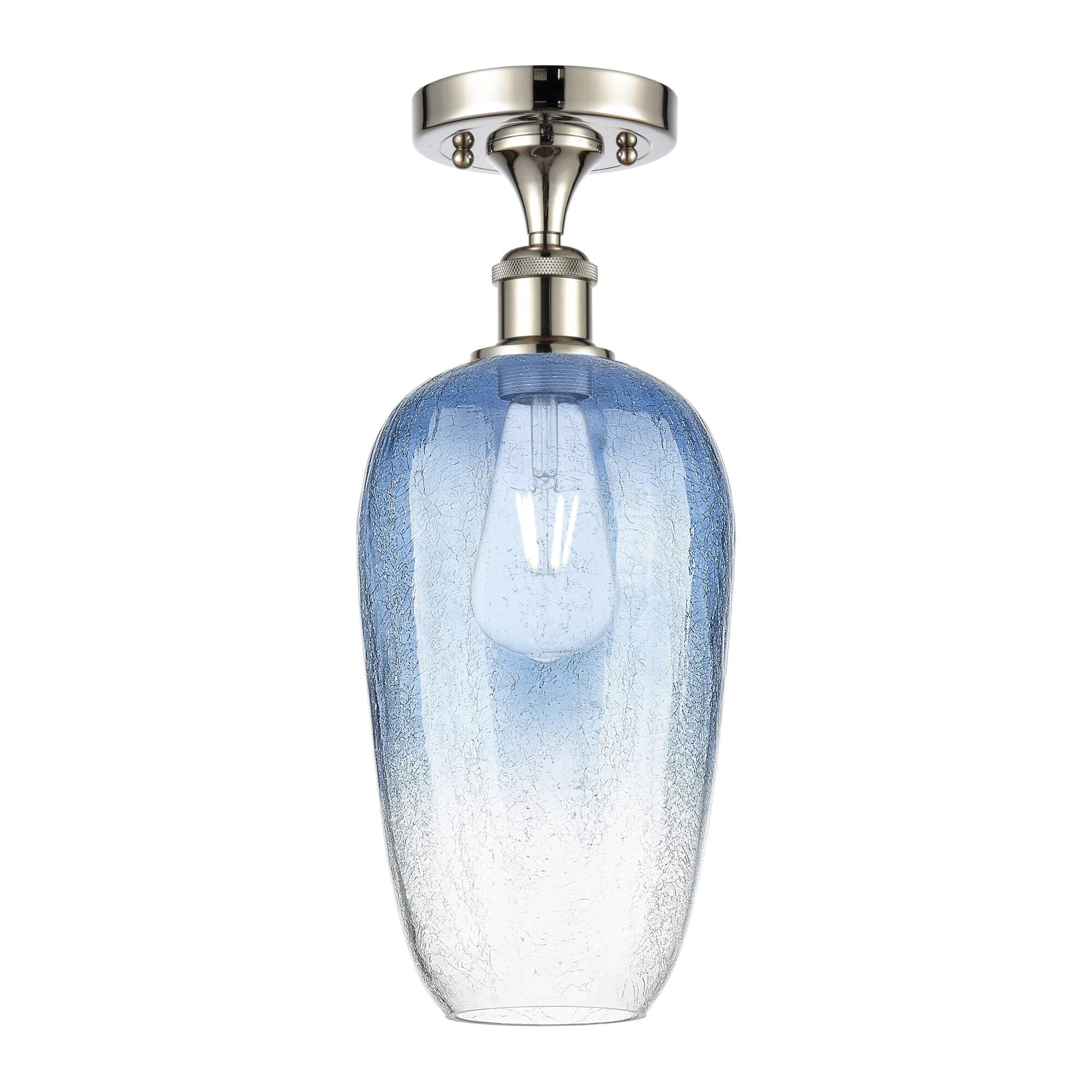 Shown in Polished Nickel finish and Sapphire Blue glass