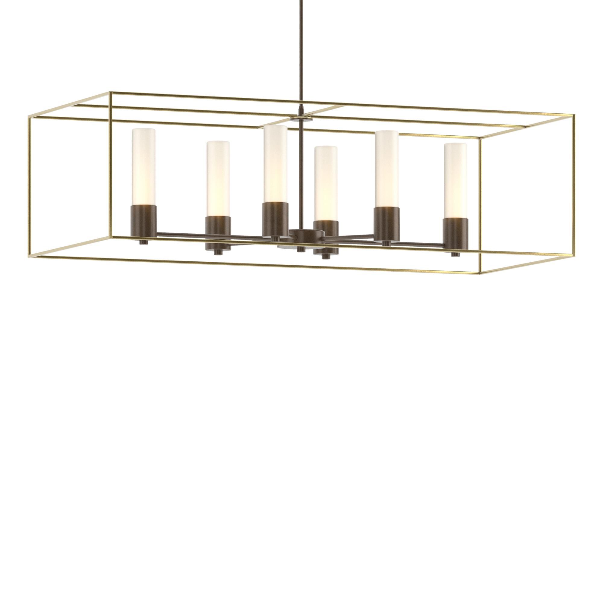 Shown in Bronze finish and Opal glass and Modern Brass accent