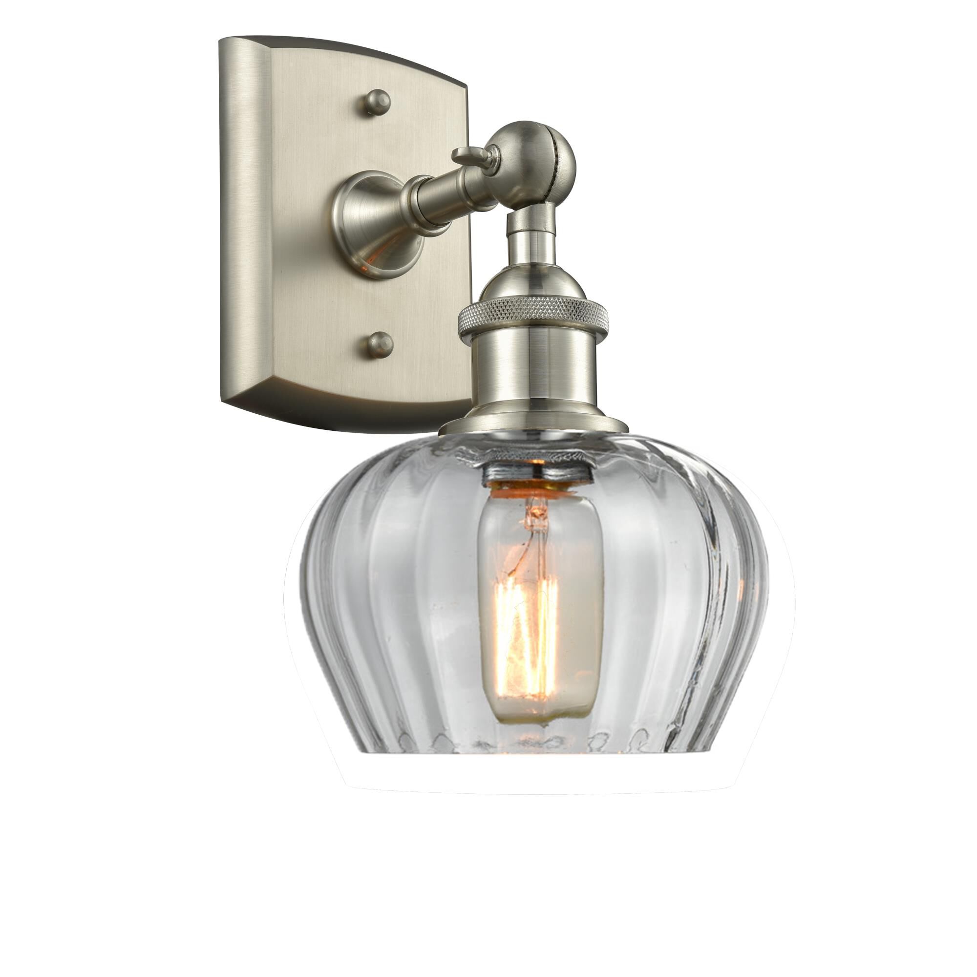 Shown in Brushed Satin Nickel finish and Clear Fluted glass