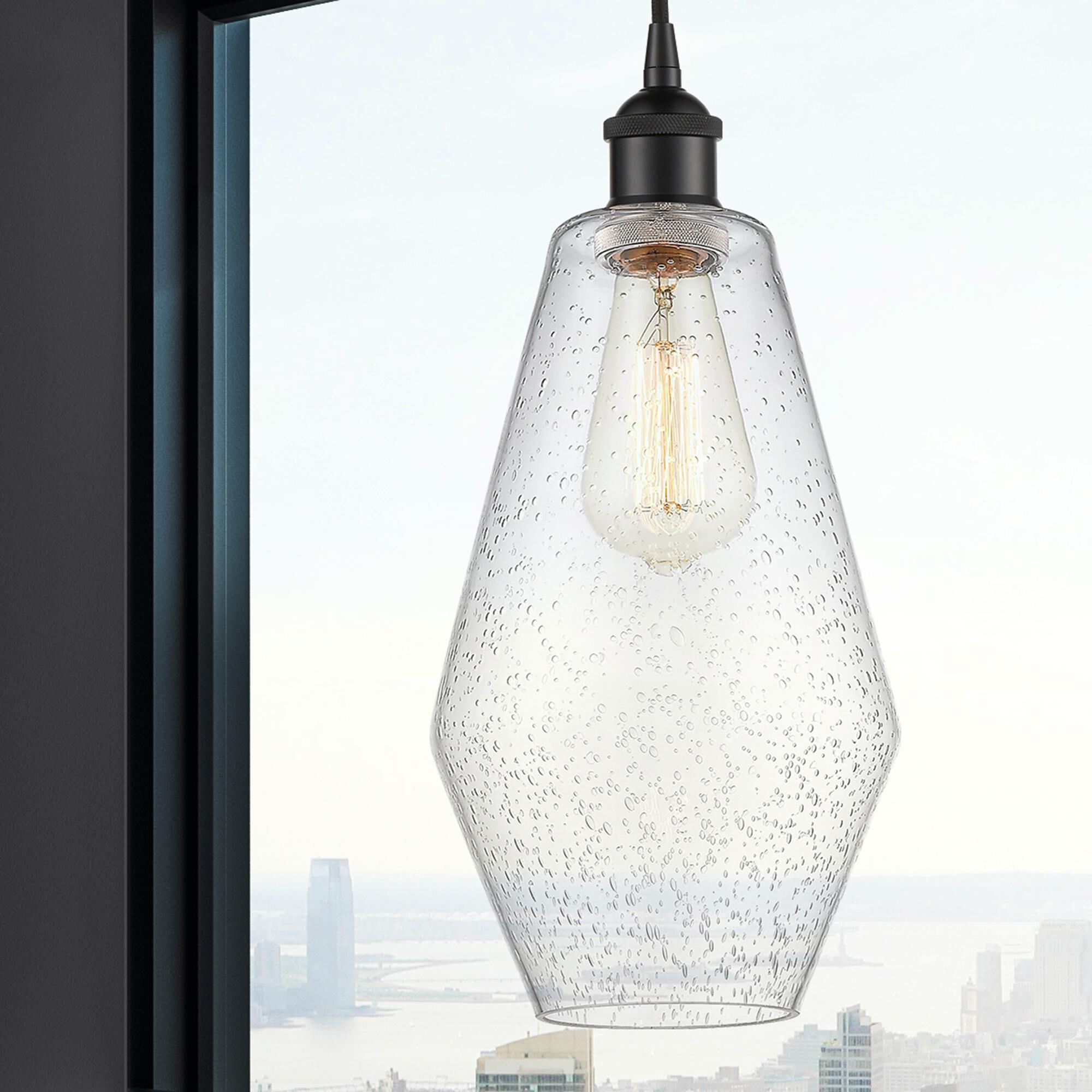 Shown in Matte Black finish and Seedy glass