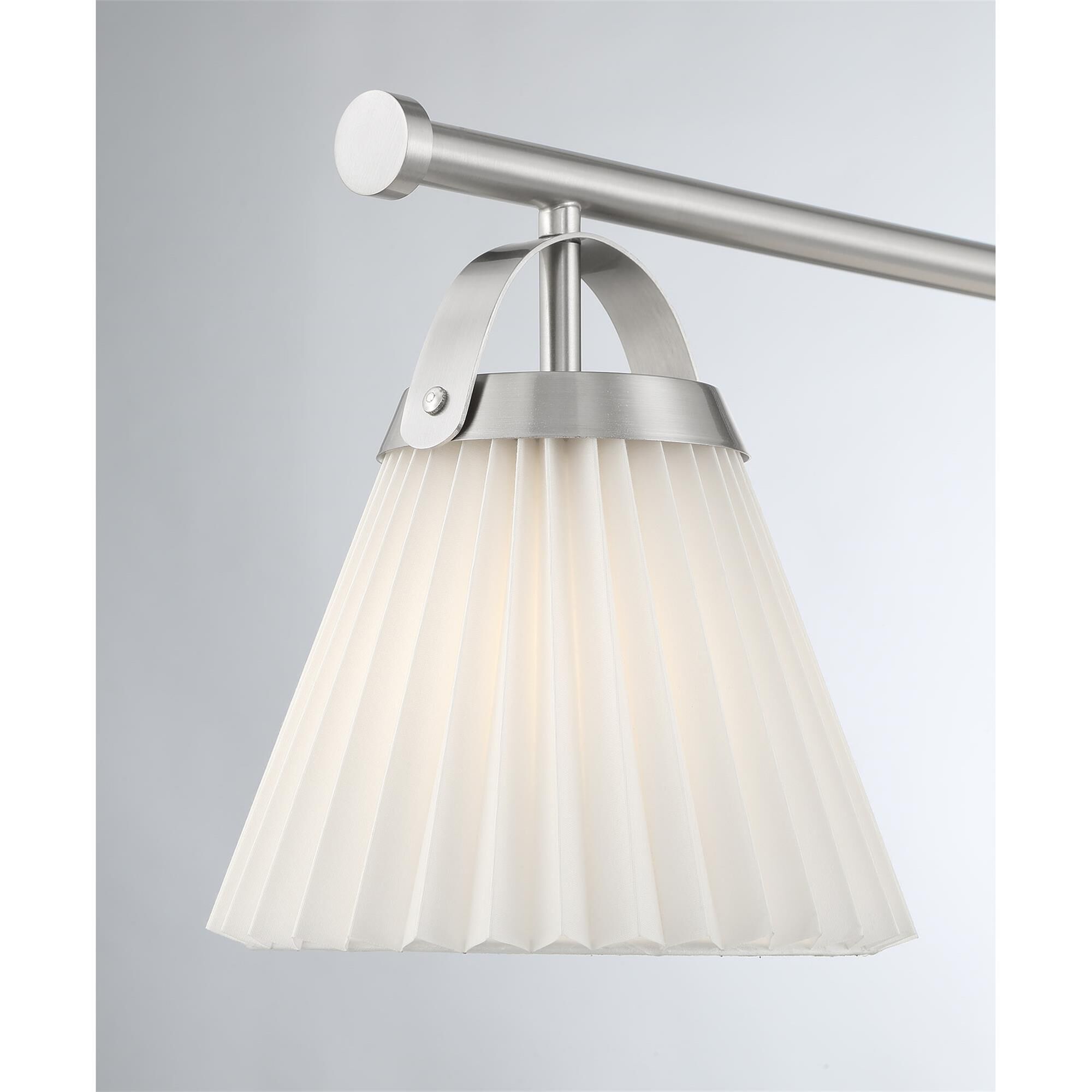 Shown in Brushed Nickel finish and White Knife Pleated Fabric shade