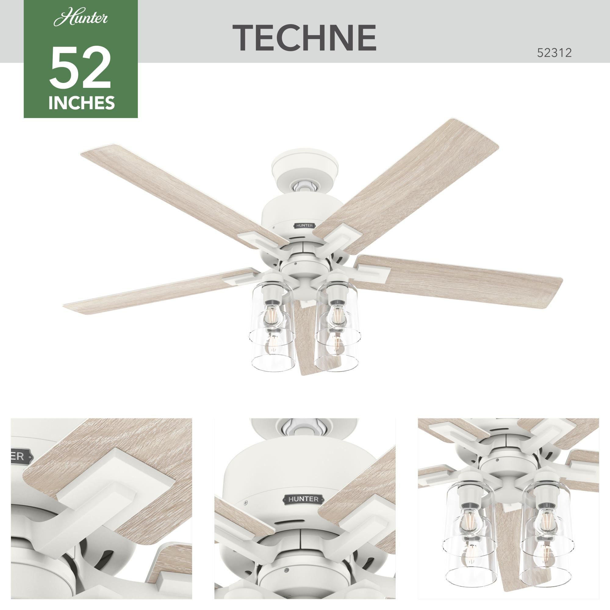 Techne 52 Inch Ceiling Fan with Light Kit by Hunter Fan