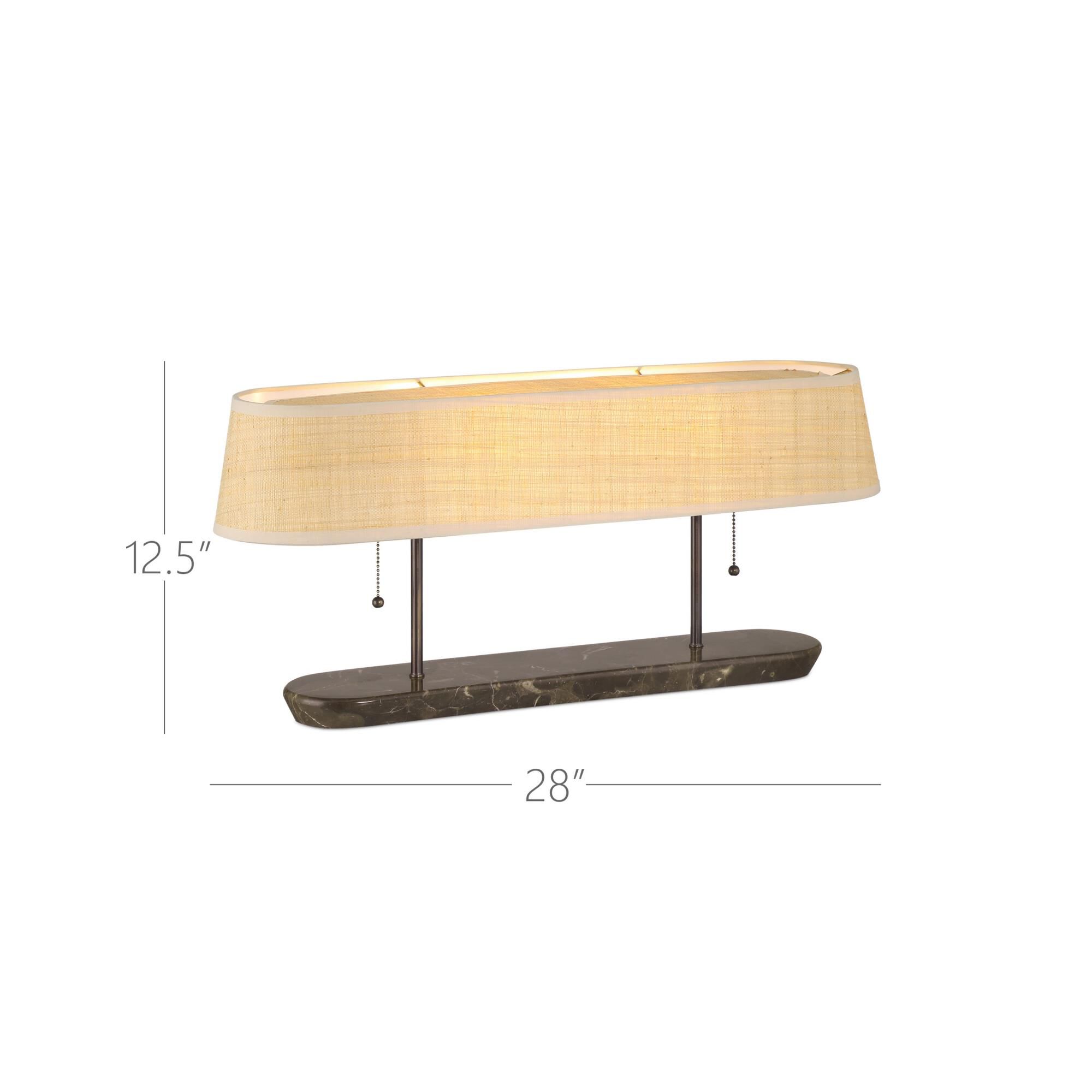 Shown in Dark Bronze and Brown finish and Light Brown/Natura Raffia/Hardback/Thin shade