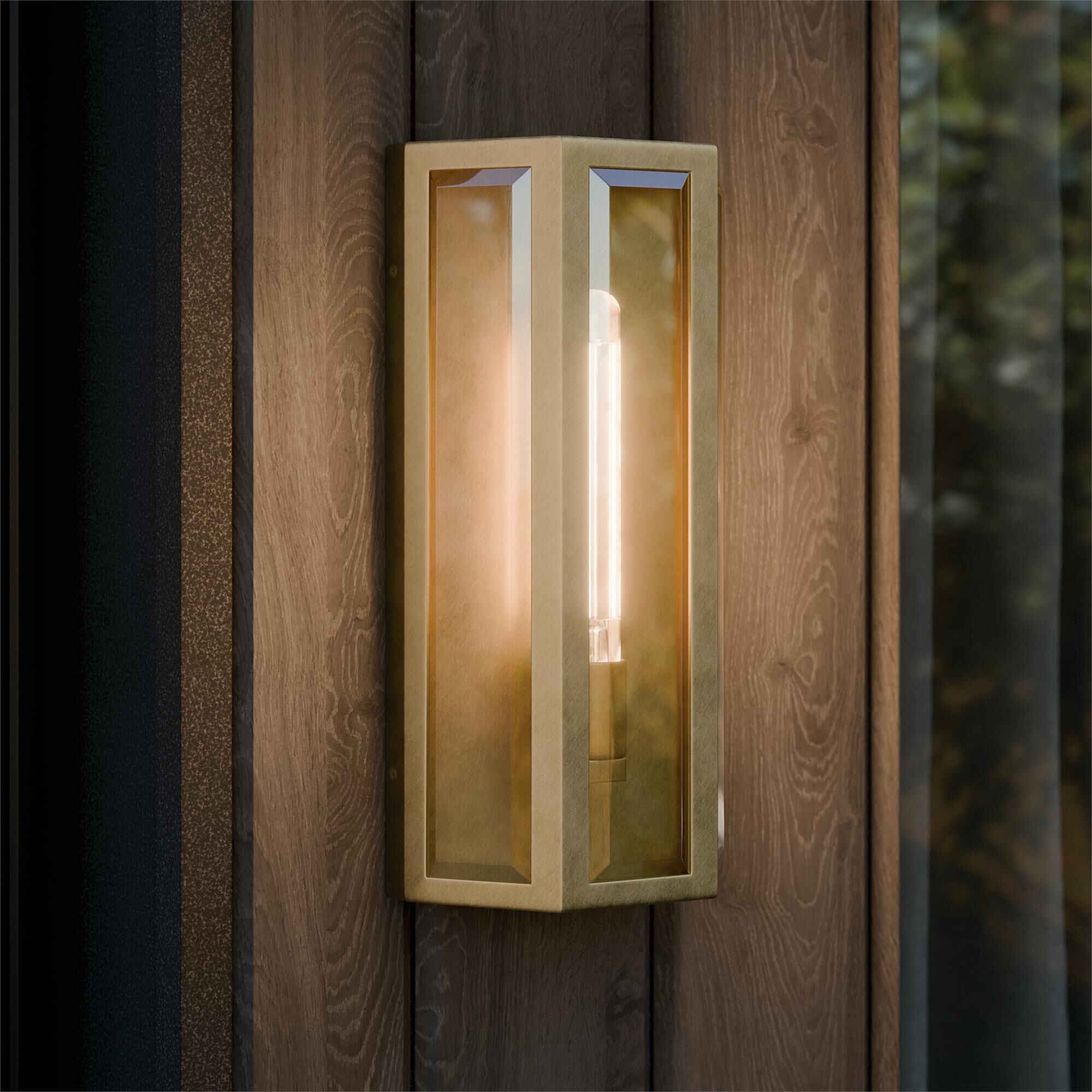 Shown in Natural Brass finish and Clear Beveled glass