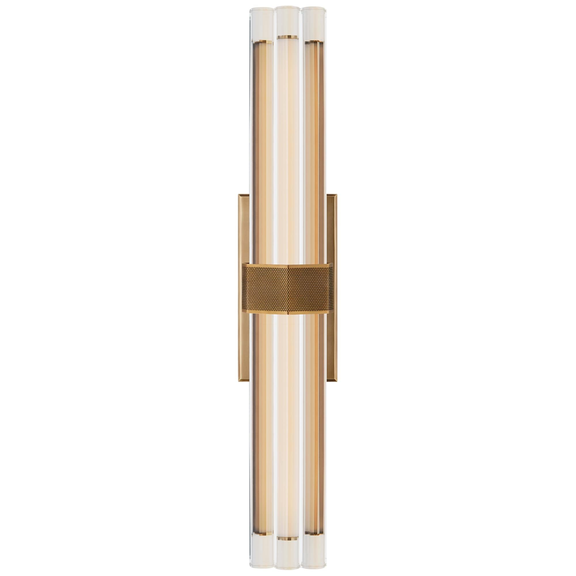 Shown in Hand-Rubbed Antique Brass finish and Crystal glass and Crystal shade