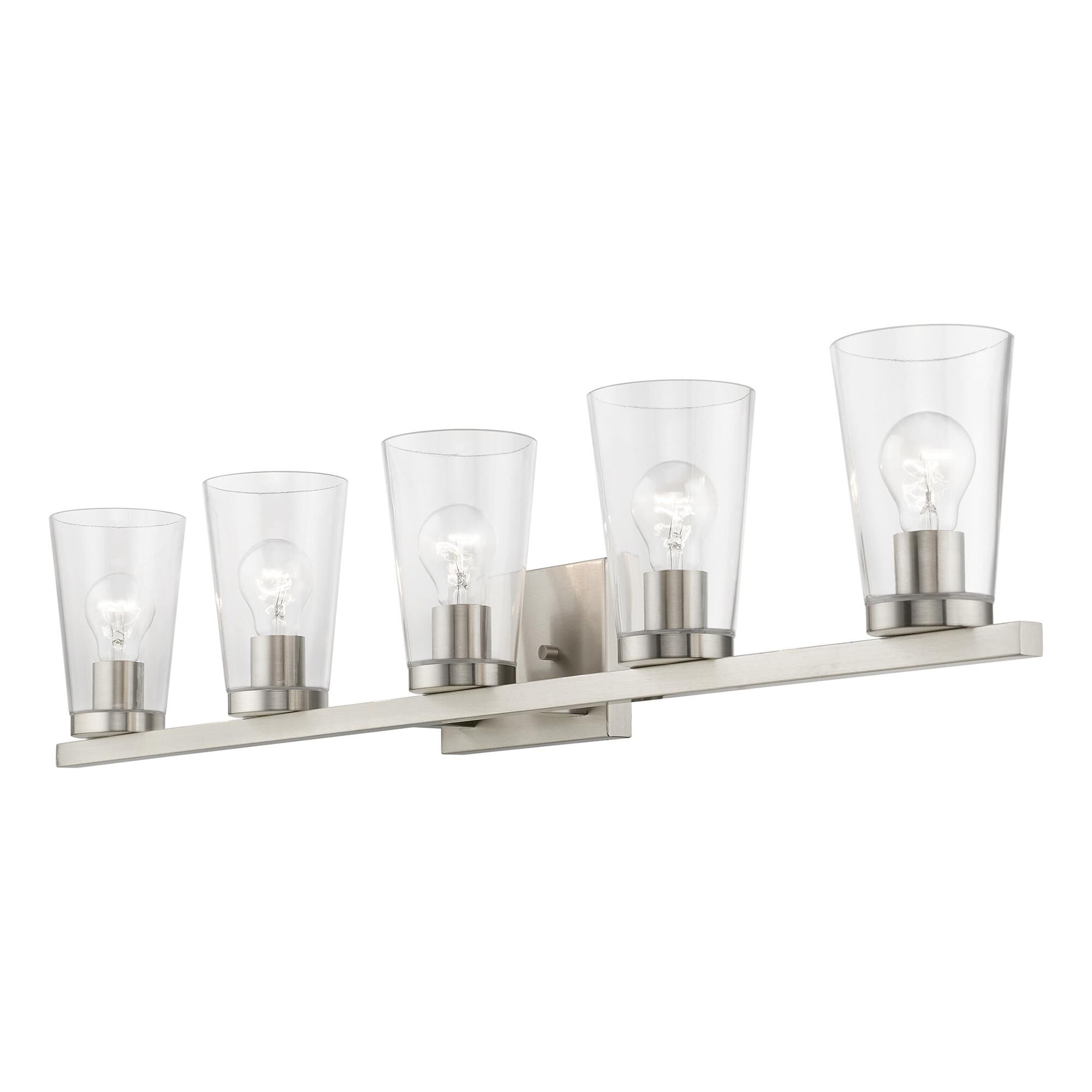 Shown in Brushed Nickel finish and Clear glass
