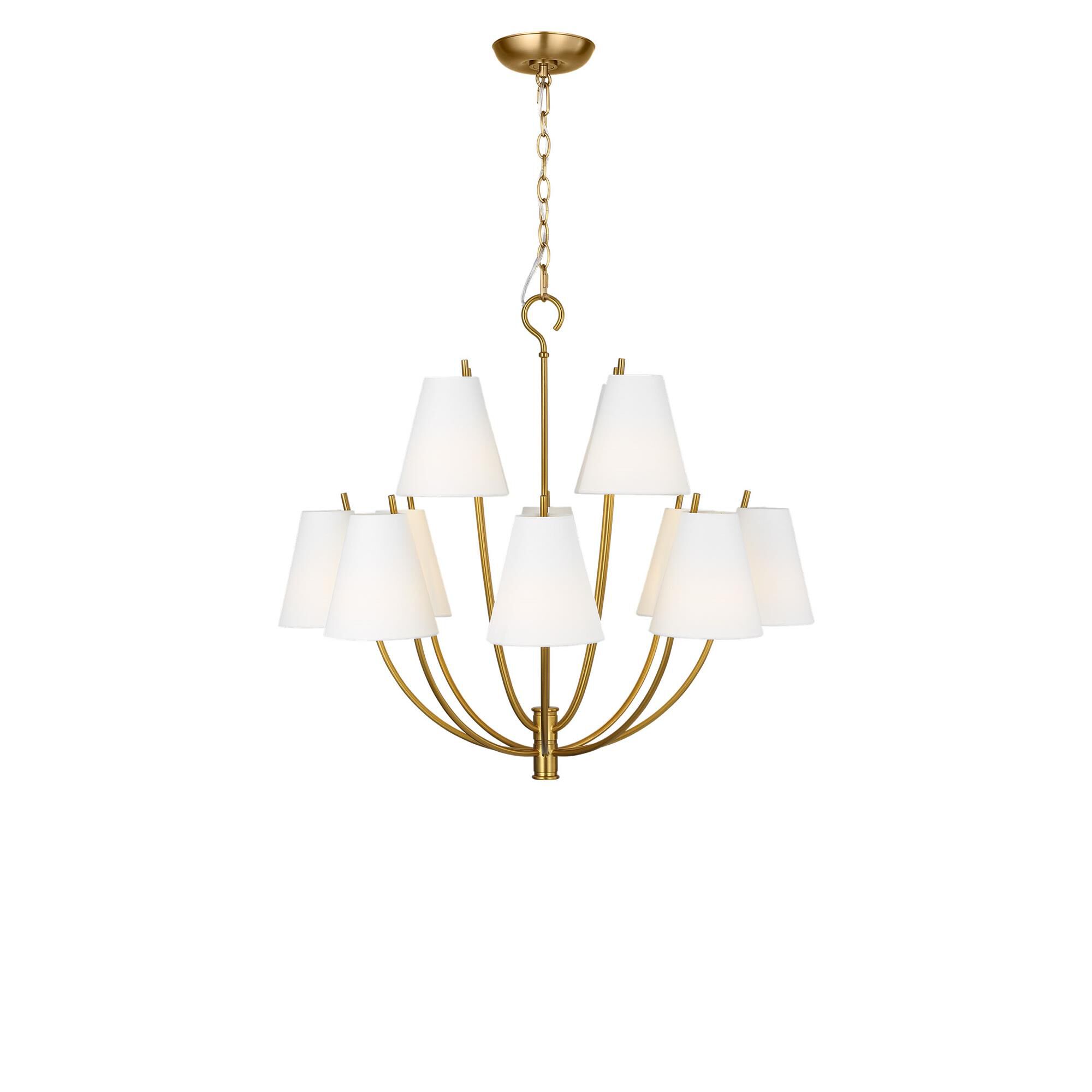 Shown in Burnished Brass finish and White Linen Fabric shade
