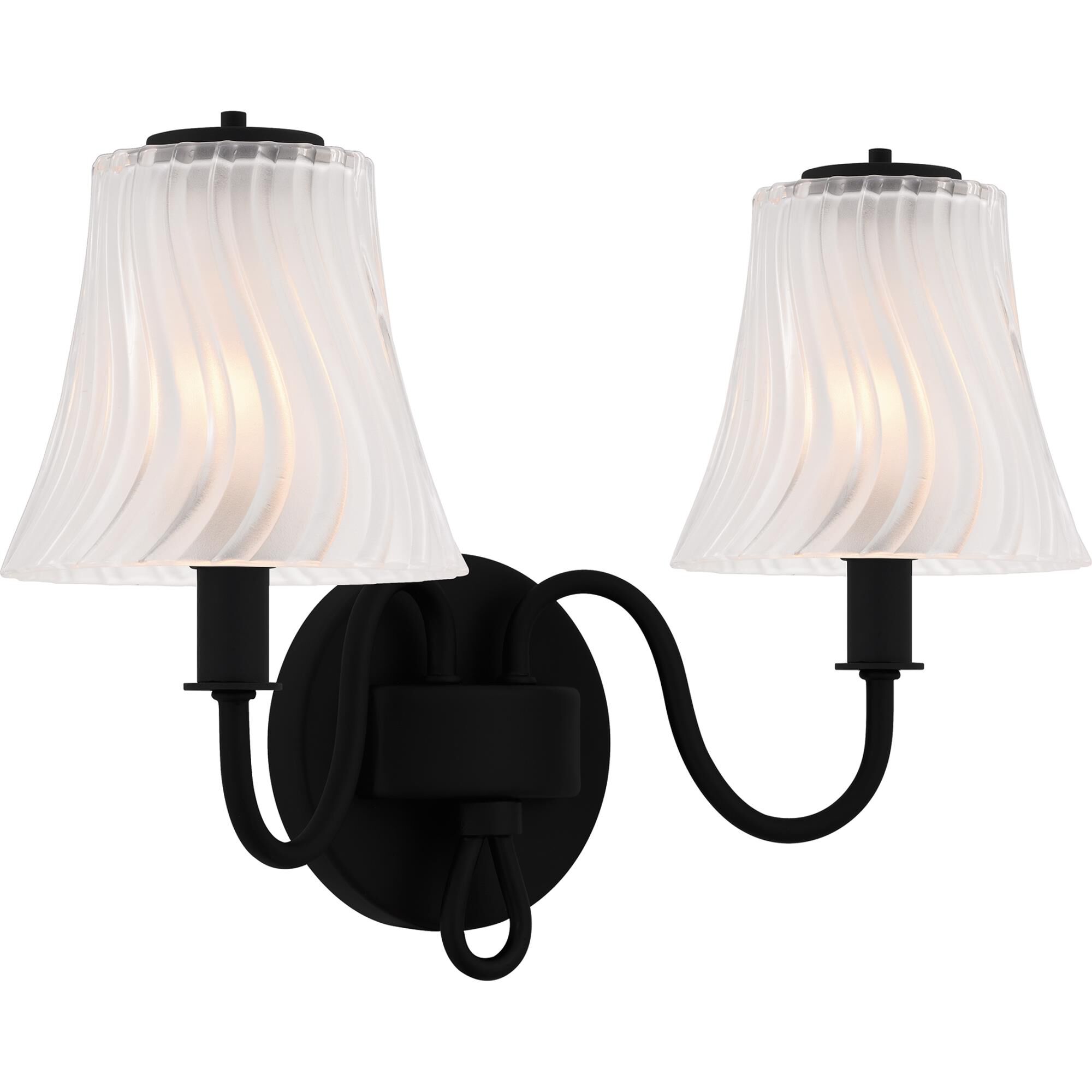 Shown in Matte Black finish and Clear Outside Sandblasted Inside Swirl Glass shade