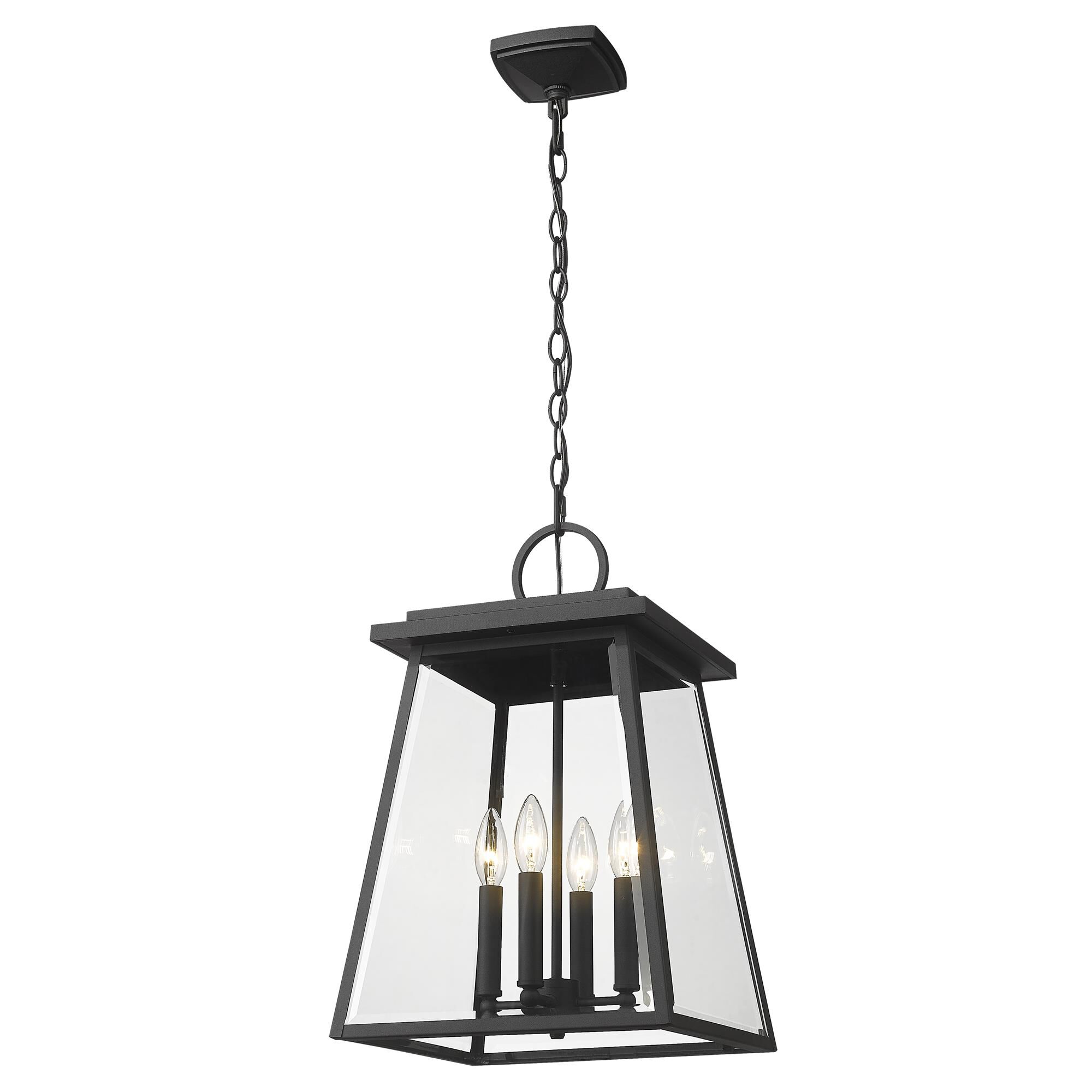 Shown in Black finish and Clear Beveled glass