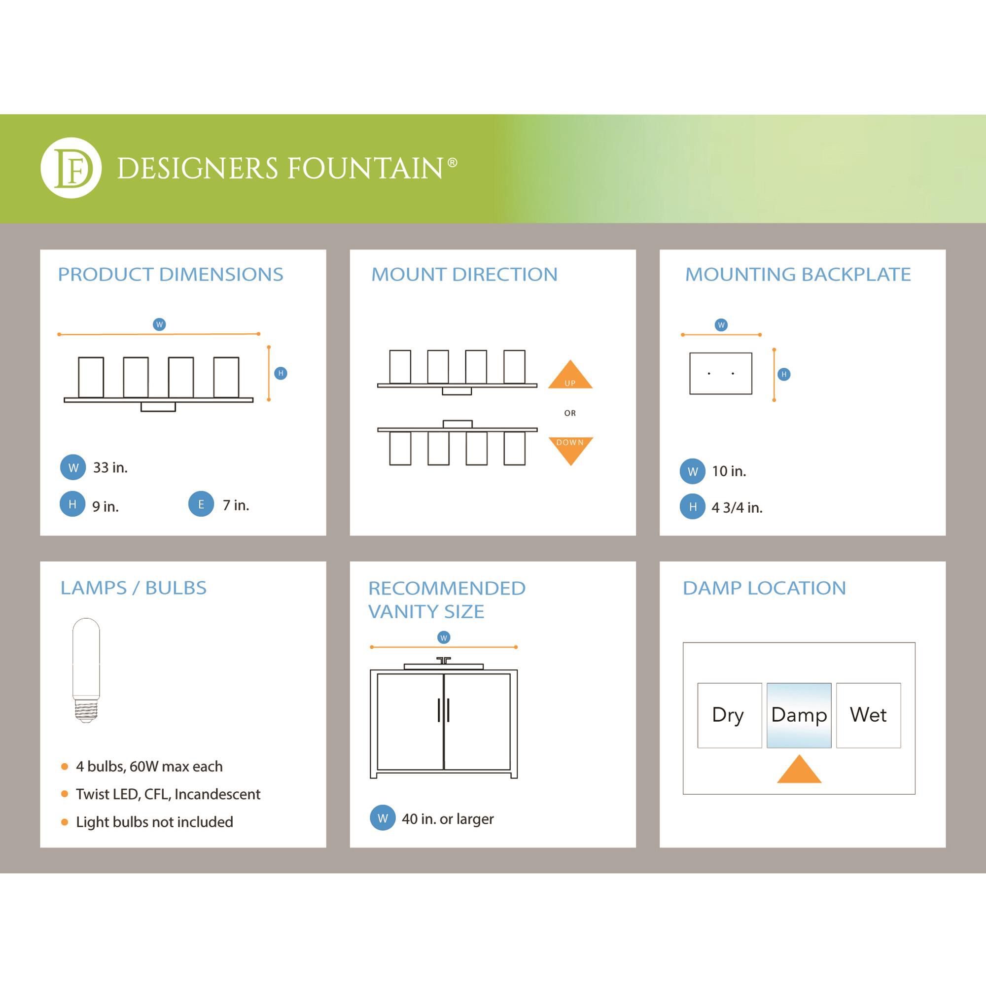 Midnight La 33 Inch 4 Light Bath Vanity Light by Designers Fountain