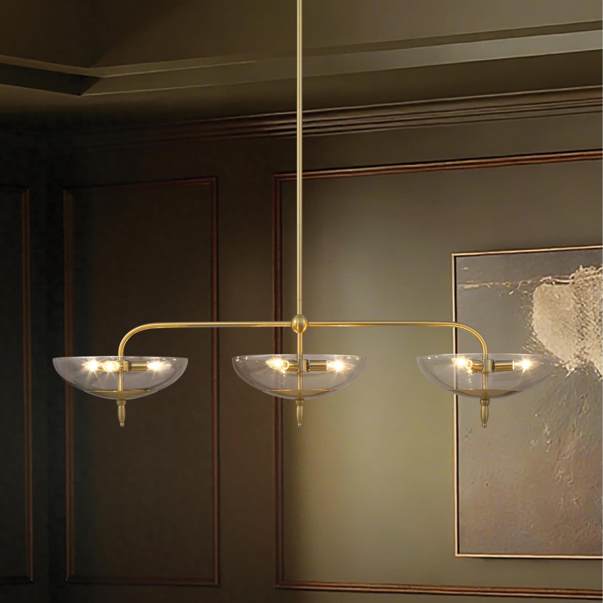 Shown in Brushed Gold finish and Smoked Amber glass