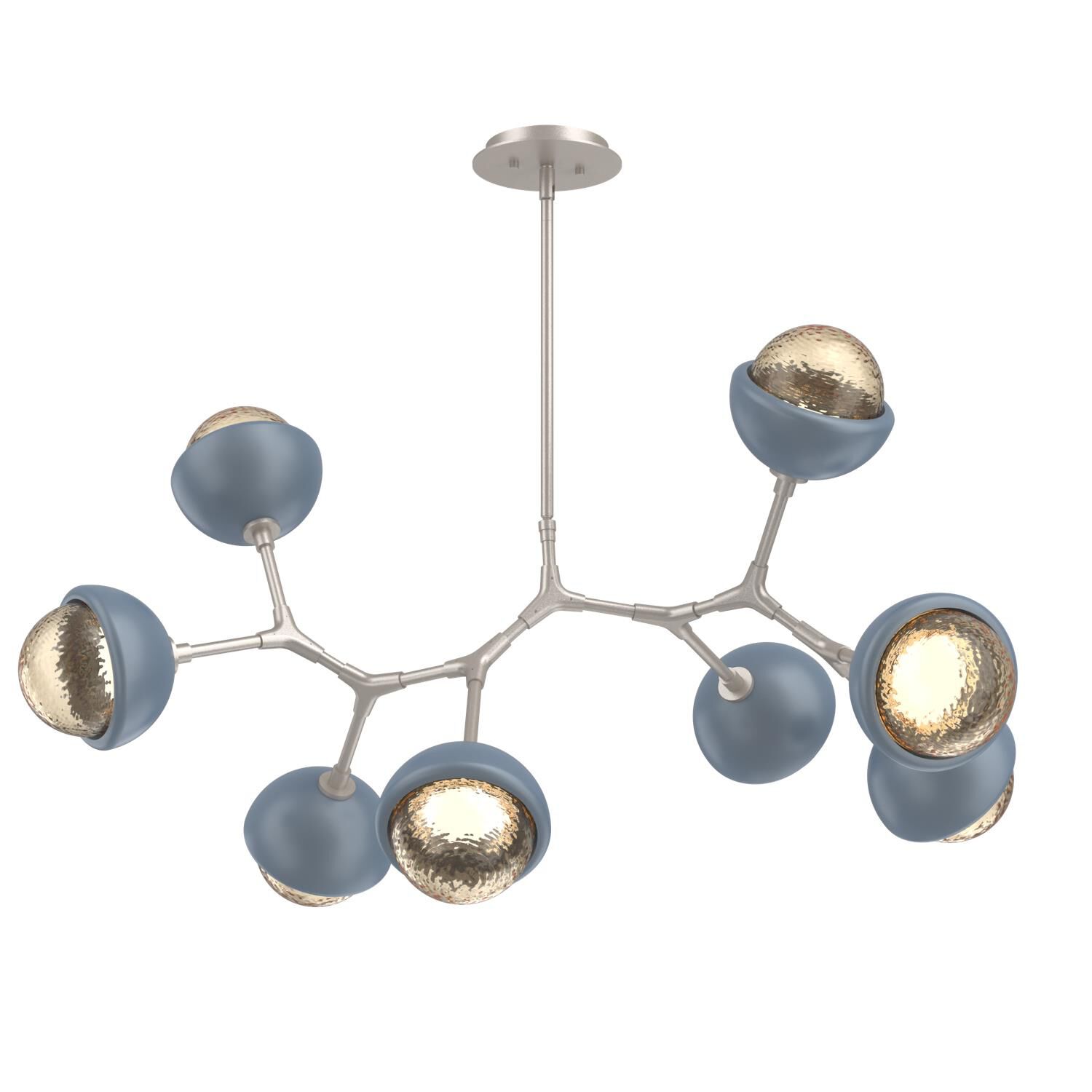 Shown in Beige Silver finish and Amber glass and Poppy Blue accent